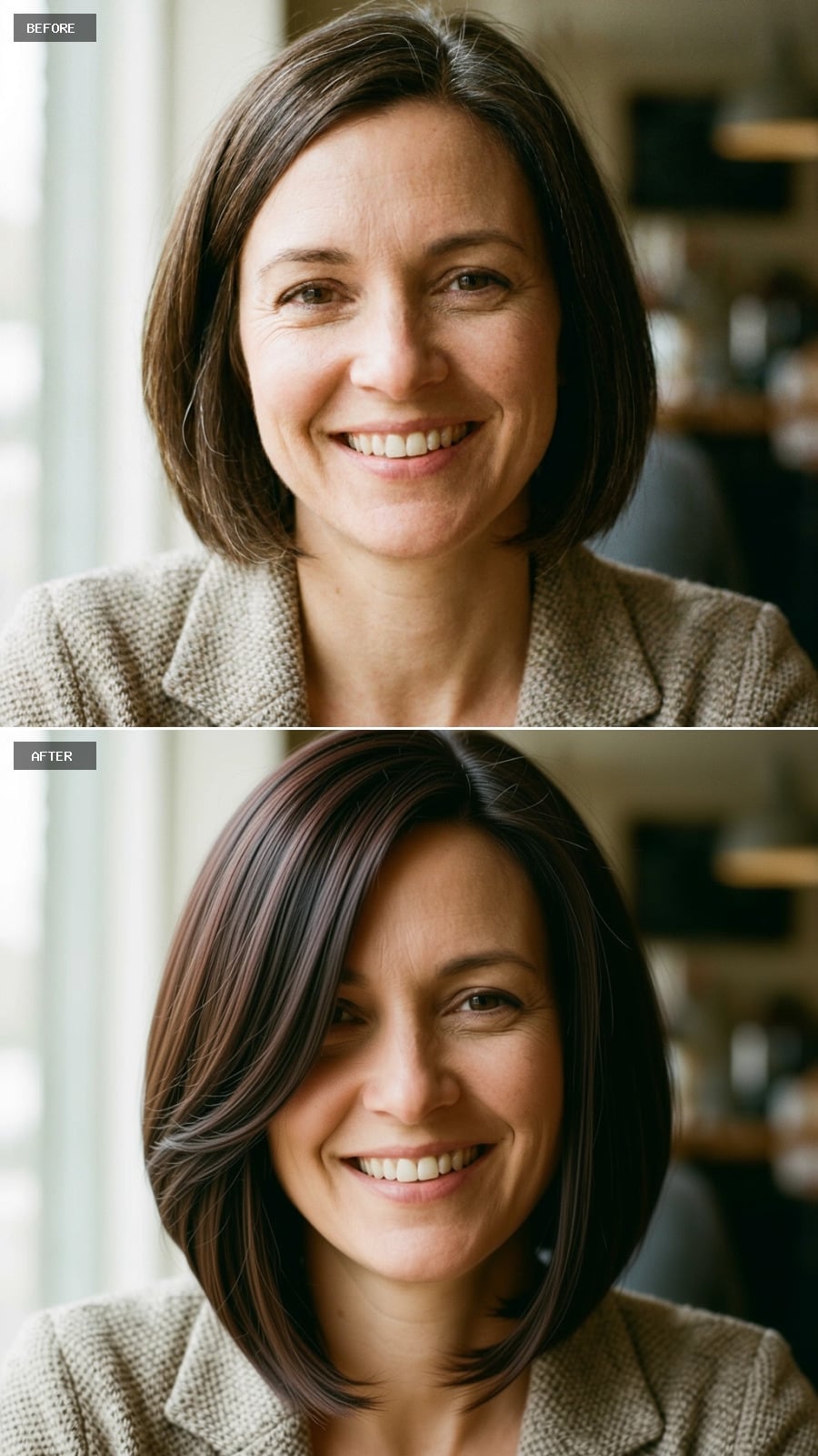 Dark, Sleek, and Longer: How Adding Inches Quietly Reshuffled Her Whole Face