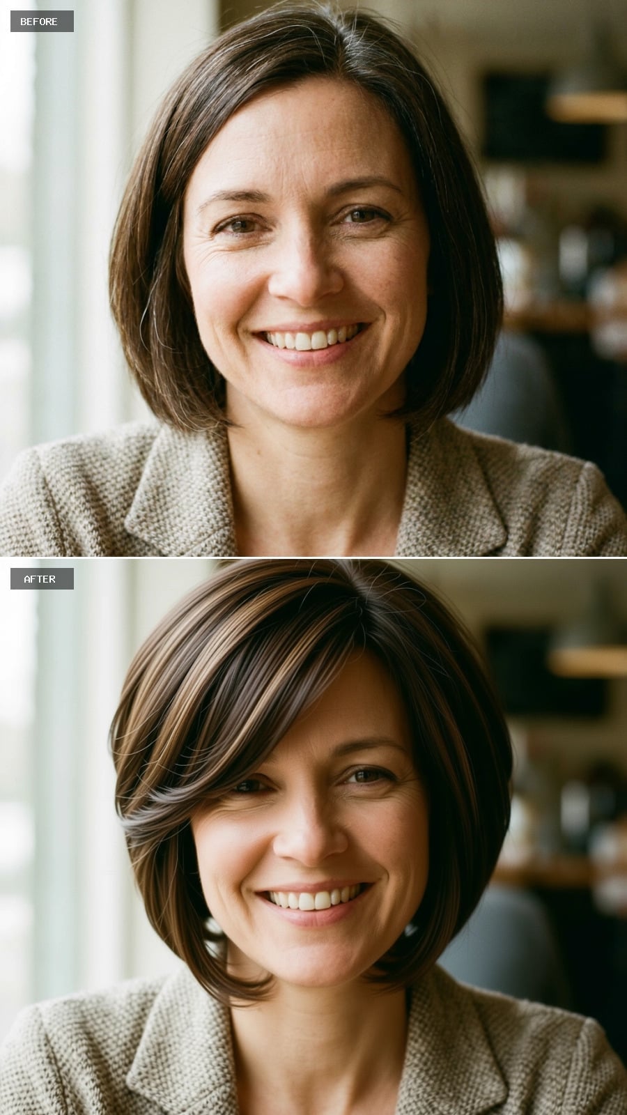 Highlights and a Side Sweep Quietly Gave Her Bob a Completely Different Personality