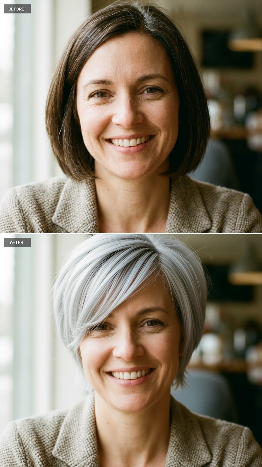 Silver, Swept, and Shorter: How One Color Change Quietly Rearranged Her Whole Face
