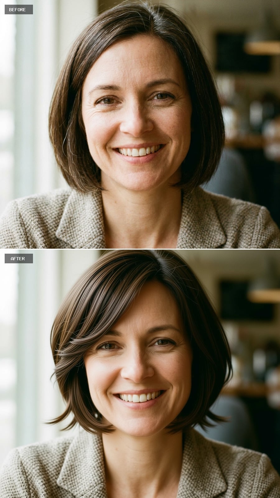 Swept Layers on a Bob Just Quietly Rewrote Her Whole Proportions