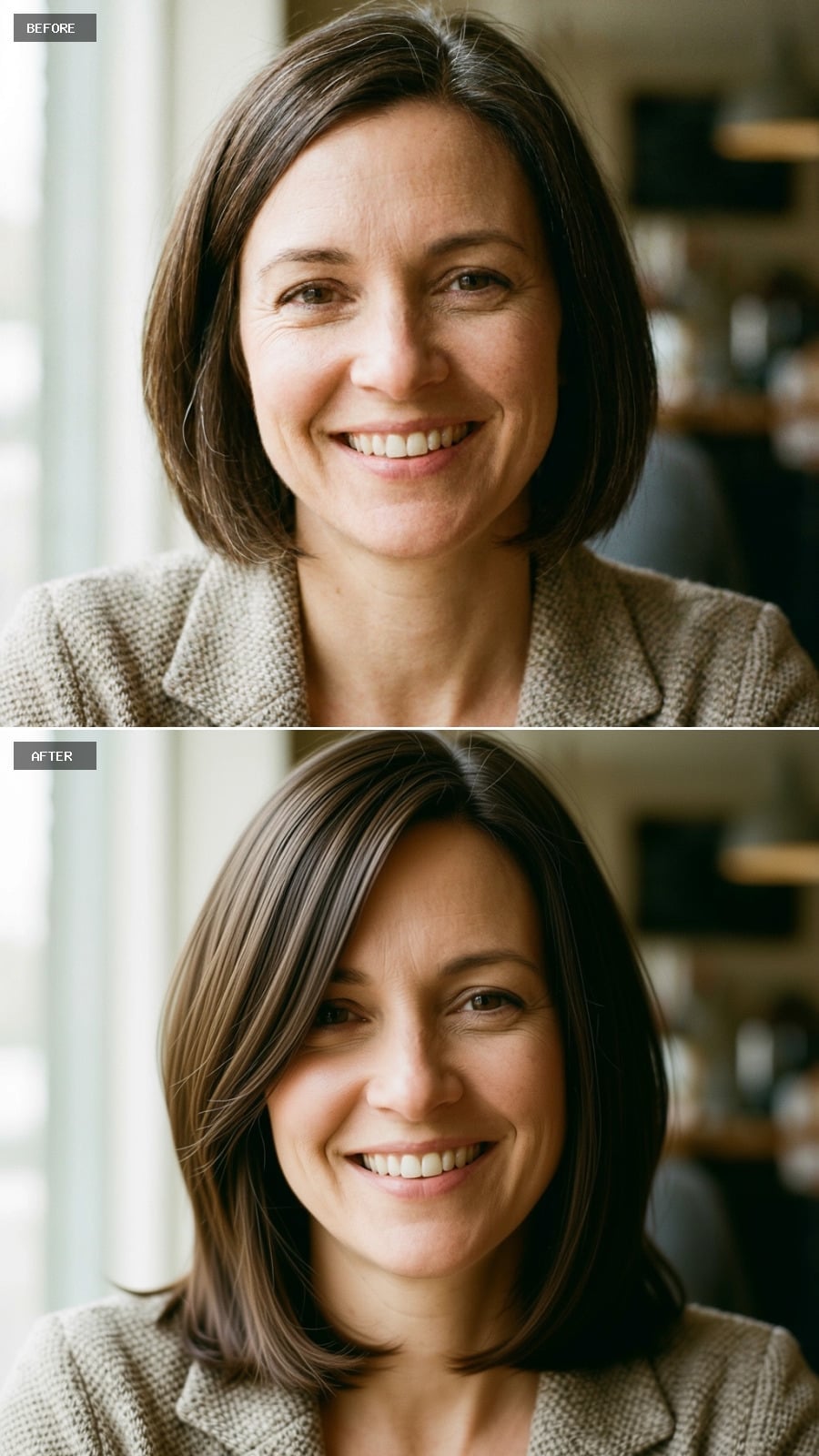 What Swept Bangs and Subtle Highlights Did to Her Whole Silhouette