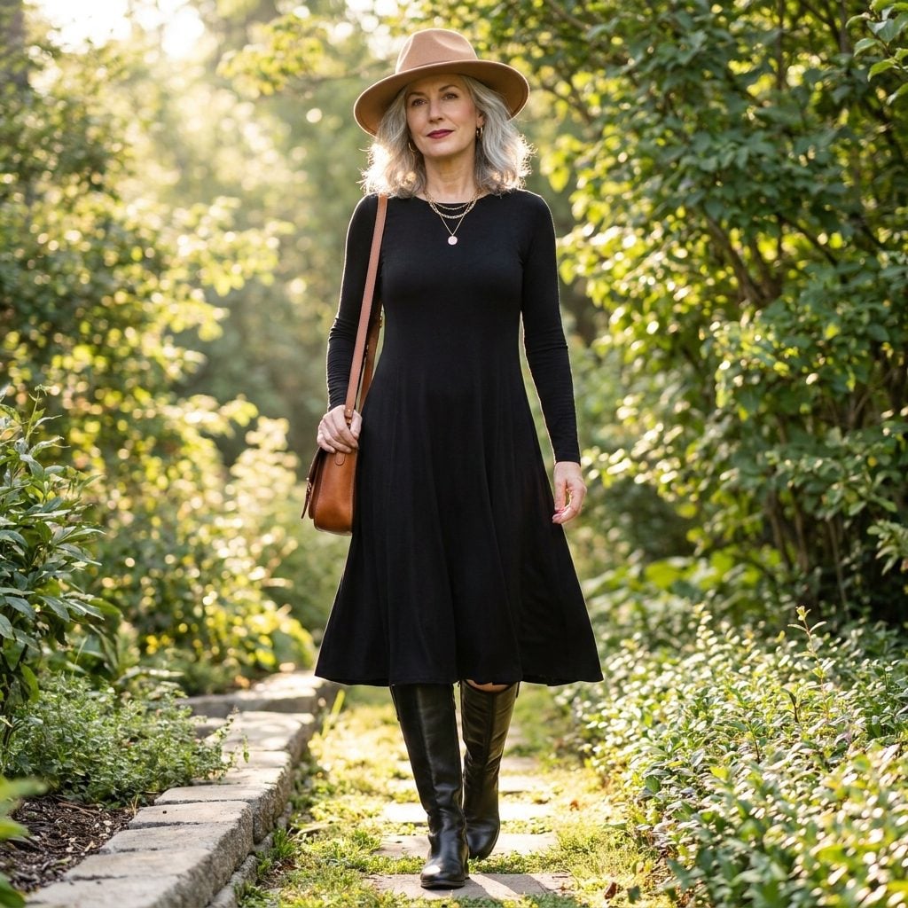 Add a Wide-Brim Felt Hat and Watch the Dress Suddenly Have a Point of View