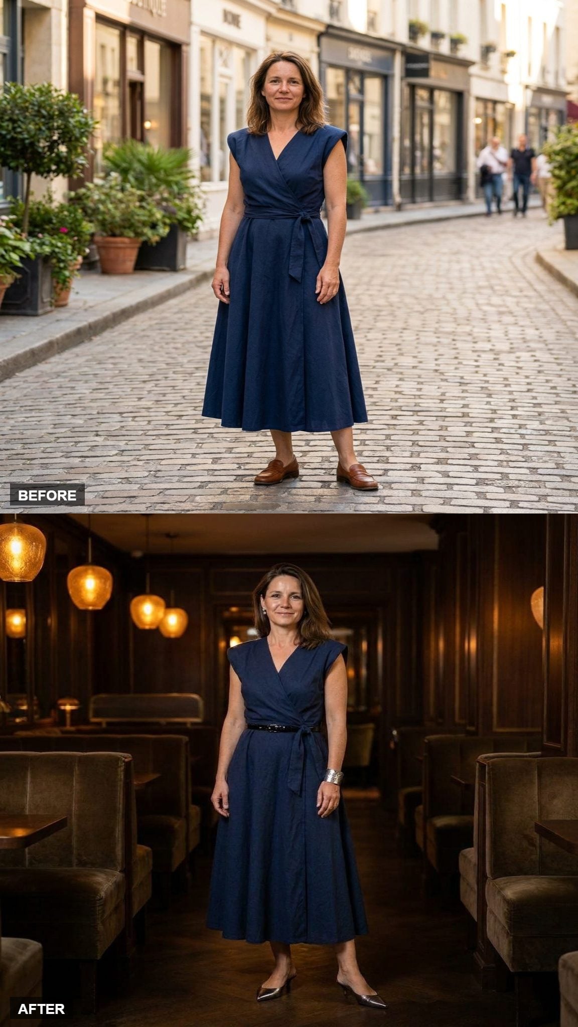 After-Hours Drink in Metallic Kitten Heels, a Slim Belt, and a Bold Cuff