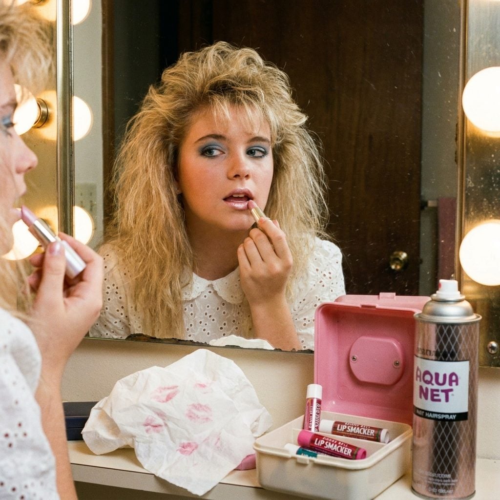 Applying Frosted Pink Lipstick and Then Blotting It With Toilet Paper Six Times