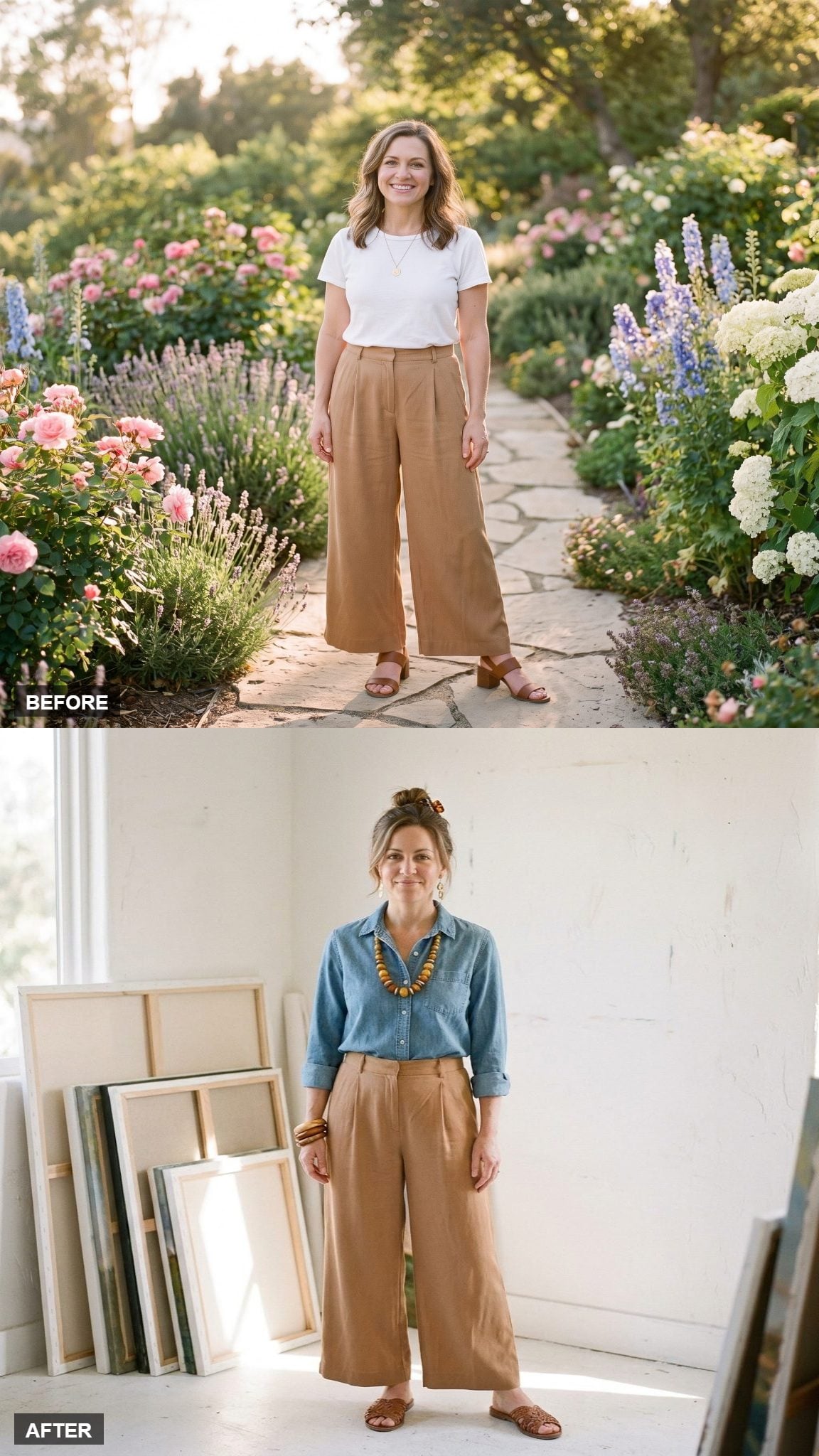 Art Class in a Chambray Shirt and Chunky Amber Beads