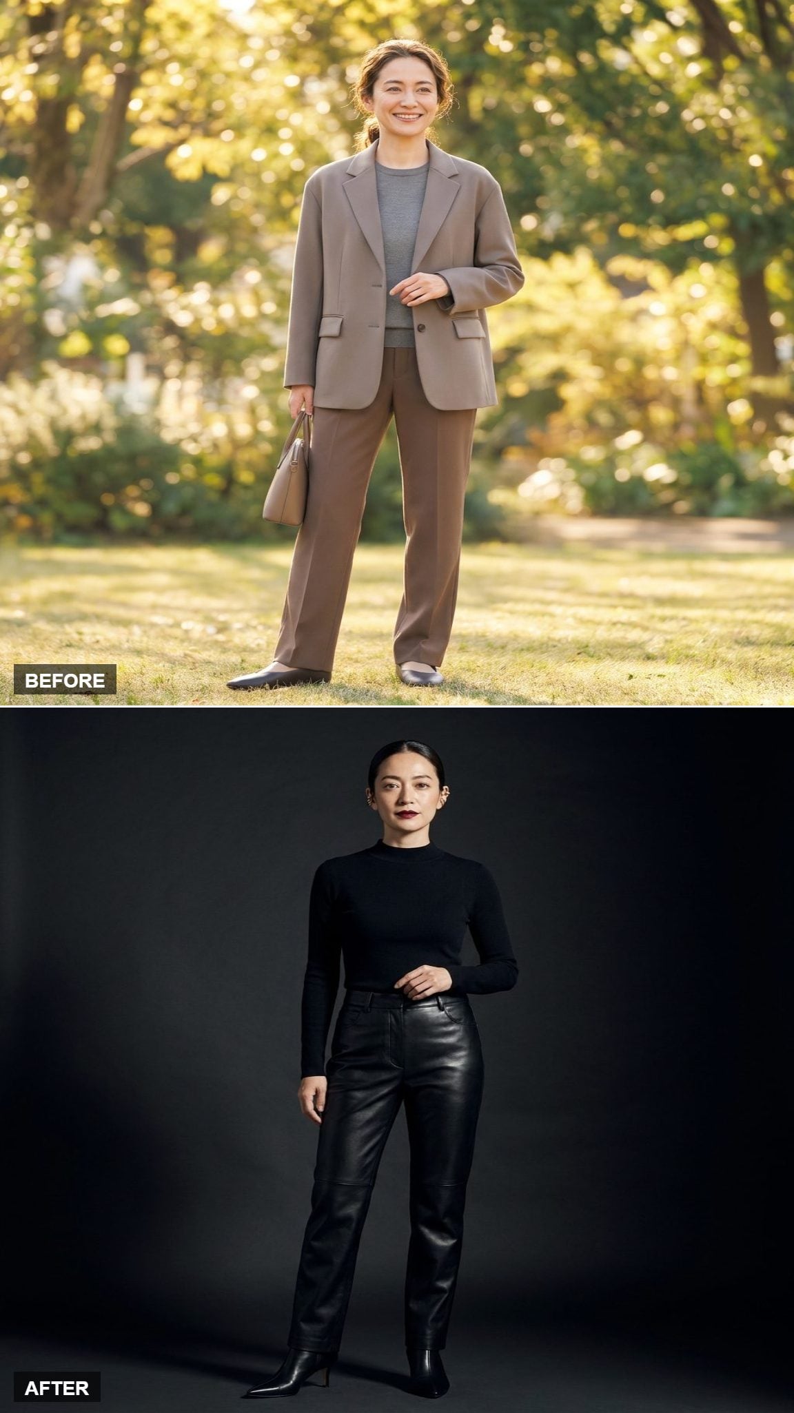 Art Gallery Opening in a Black Turtleneck, Leather Trousers, and Gold Ear Cuffs