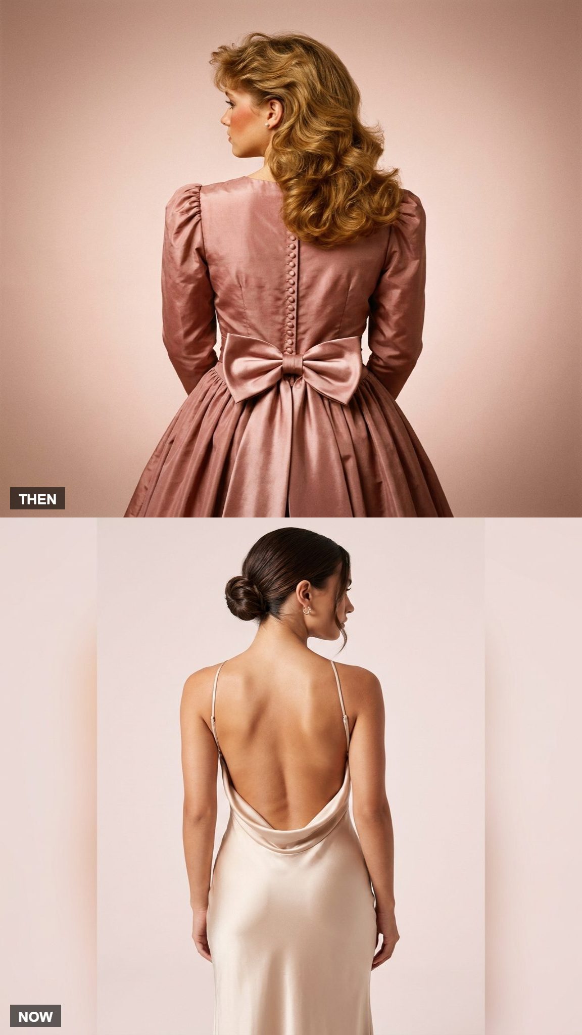 Covered 1980 prom-dress back with a bow compared with an open modern back