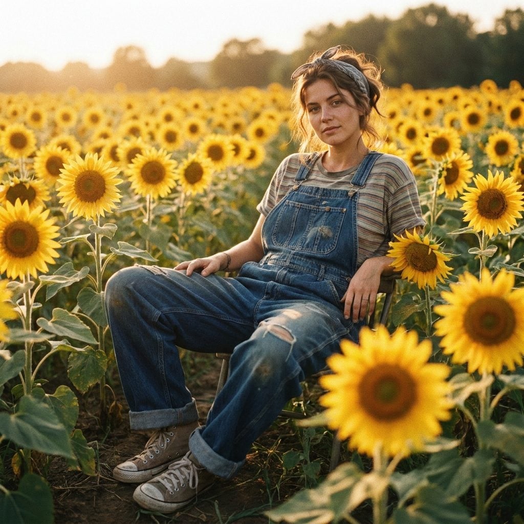 Baggy Dark Overalls With Both Straps Buttoned High