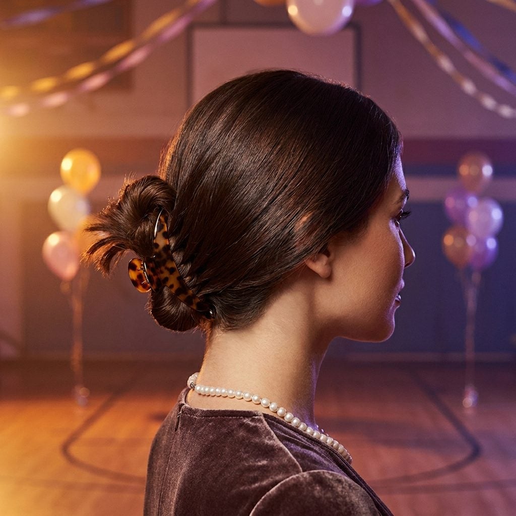 The Banana Clip Worn Low at the Nape to Make a Soft Fan of Hair