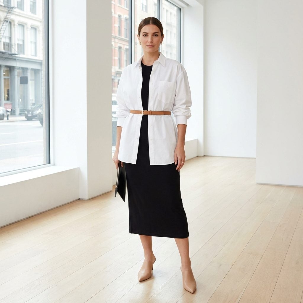 Wear an Oversized Men's Shirt Open Over the Dress, Then Belt the Layers Together