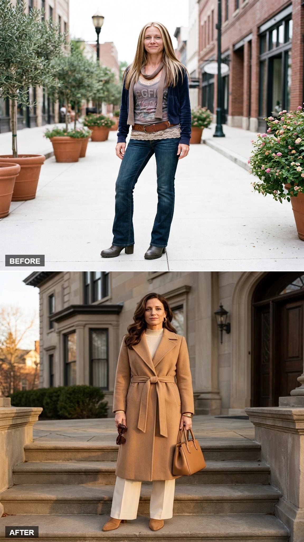 Belted Long Wool Coat, Mock-Neck Knit, Cream Trousers, Suede Boots, and Gold Jewelry Are the Quiet Luxury Endgame