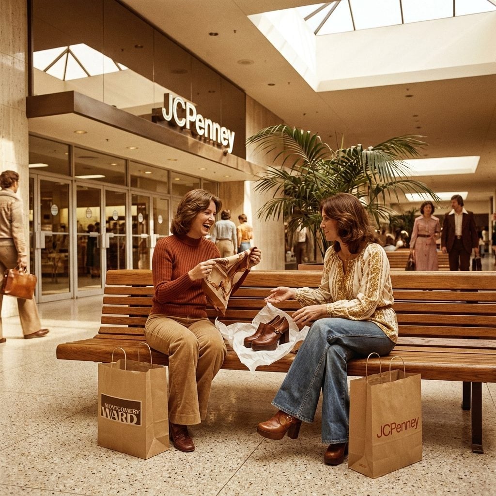 The Bench Outside the Anchor Store Where You Compared Everything You'd Bought