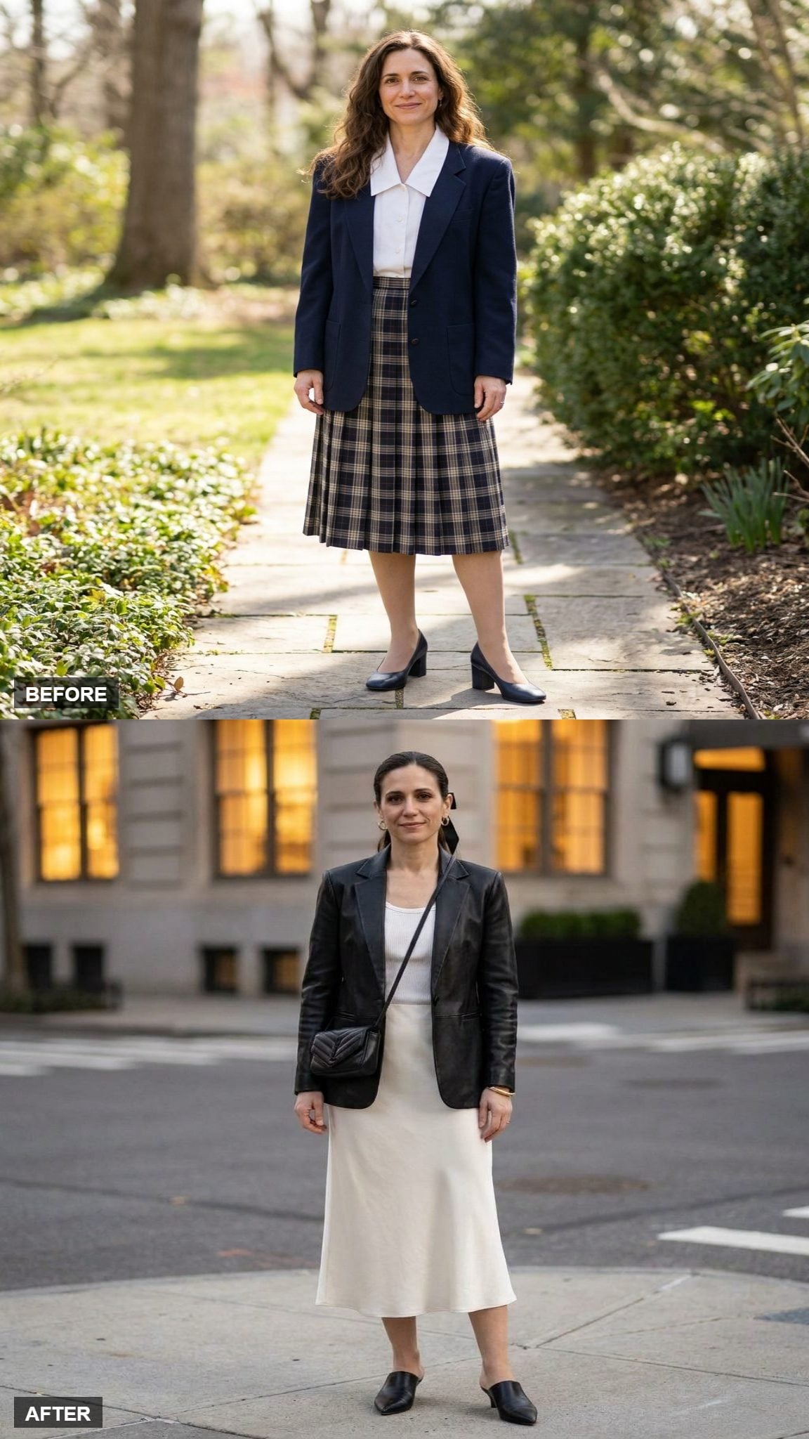 Black Leather Blazer and Ecru Slip Skirt for a Weeknight That Turned Into Something