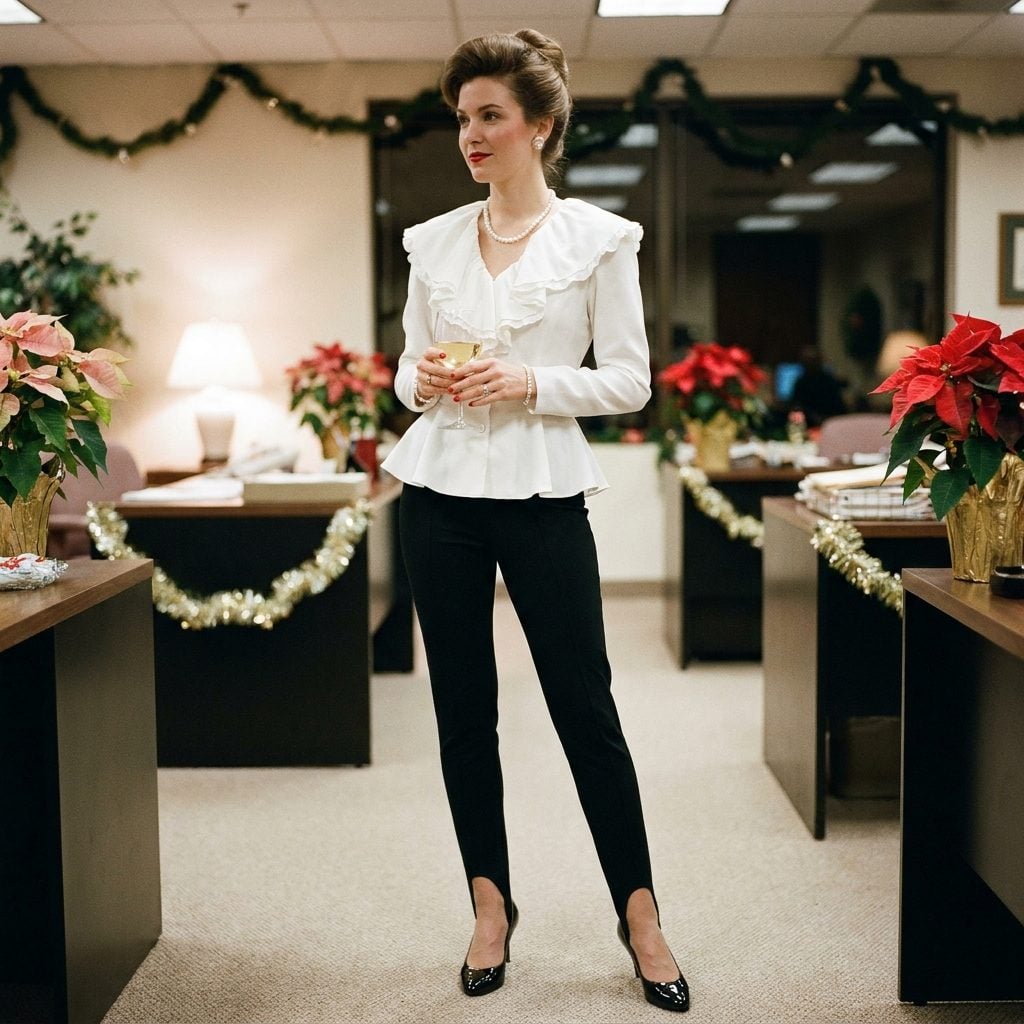 The Black Stirrup Pant and White Peplum Top That Basically Wore Itself to Every Office Holiday Party