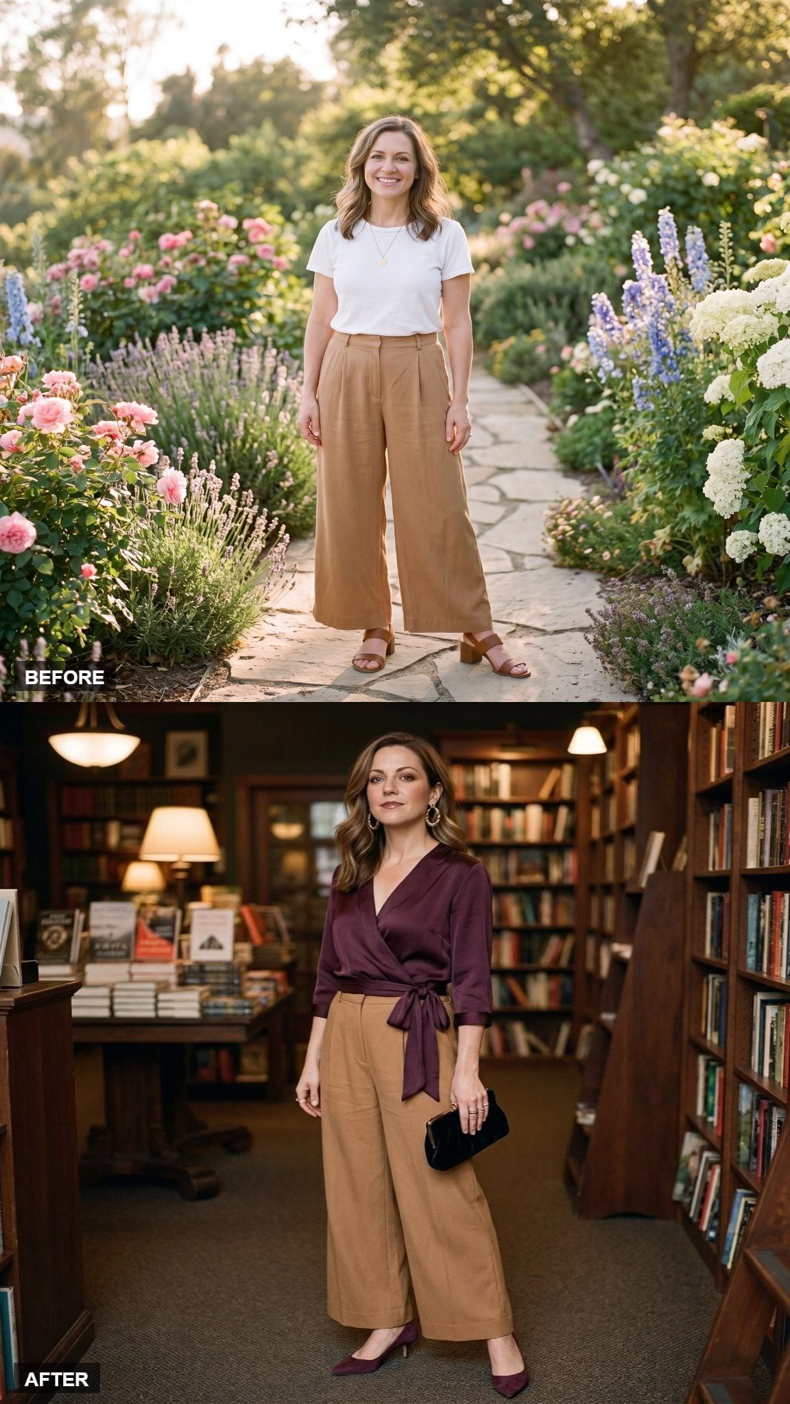 Book Launch in a Plum Wrap Blouse and Suede Heels