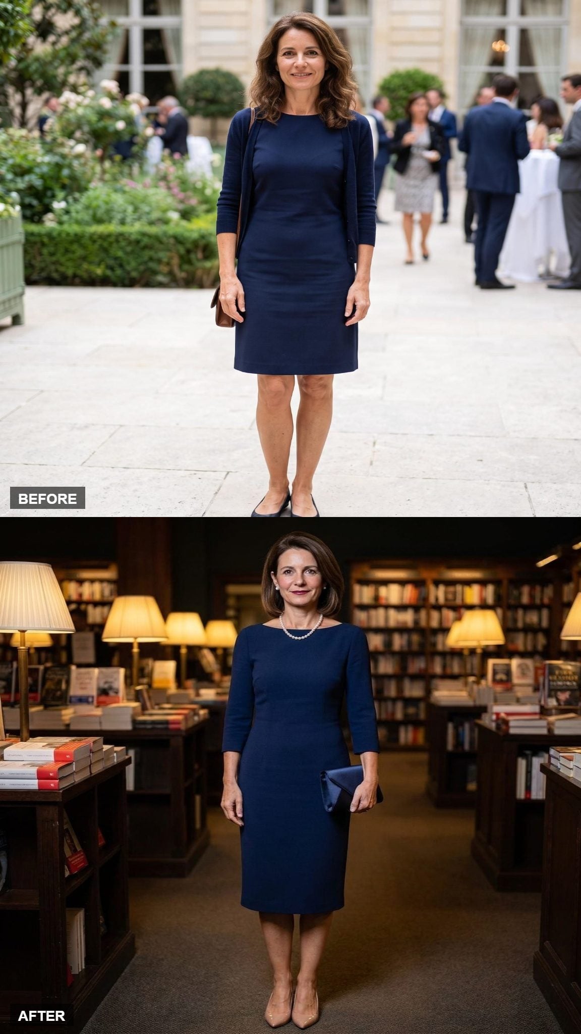 Book Launch Reception in Ink Blue Crepe and Pearl