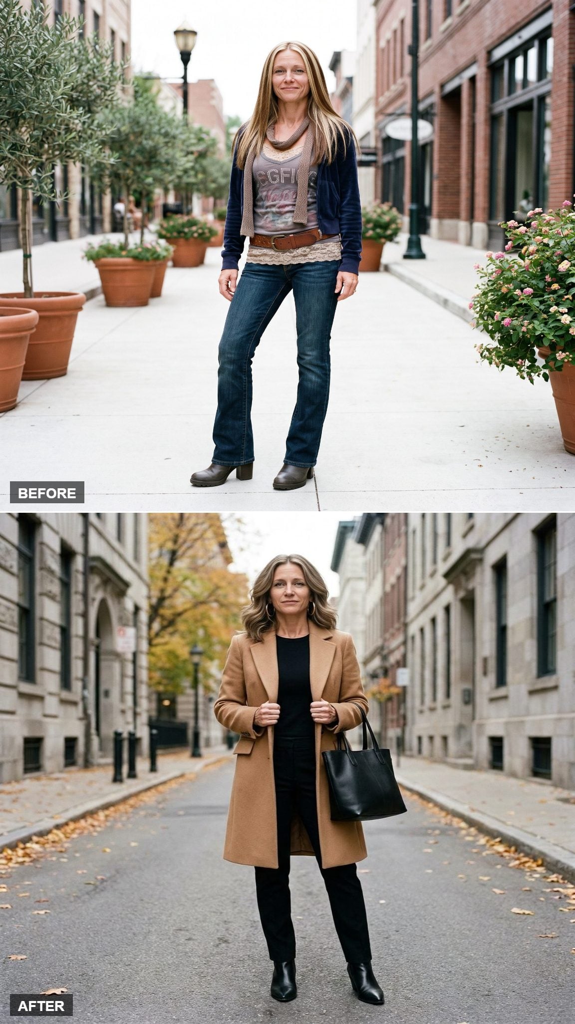Breton Knit, Navy Blazer, Straight-Leg Jeans, and White Sneakers at a Farmers' Market