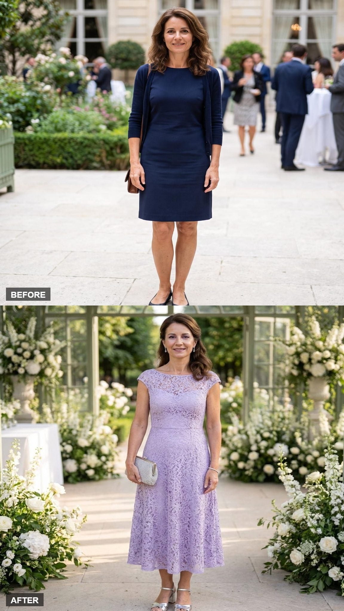 Bridal Shower Guest in Lavender Lace and Silver