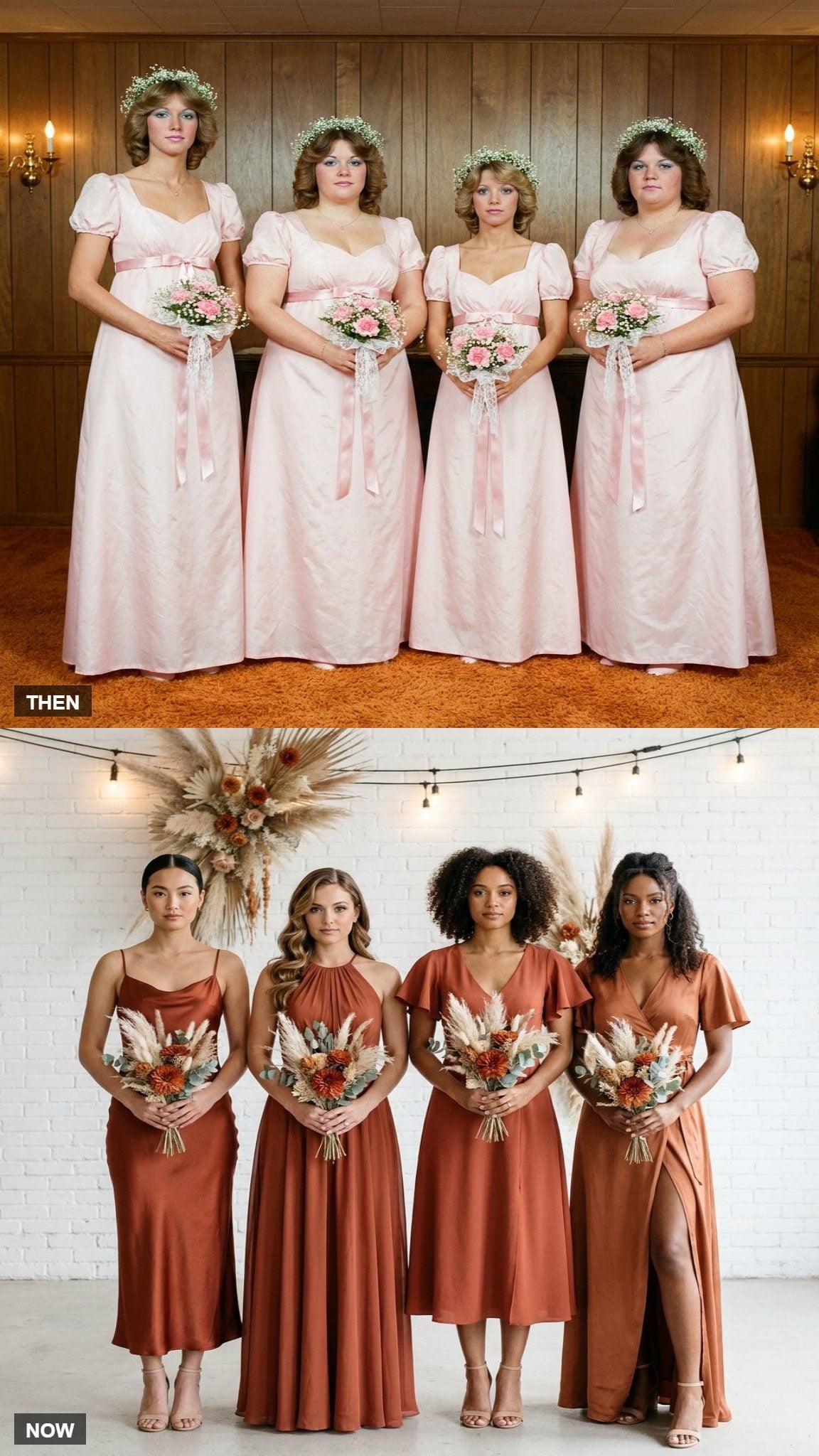 The Bridesmaids: Matching Pastel Uniforms vs. Same-Palette Individual Dresses