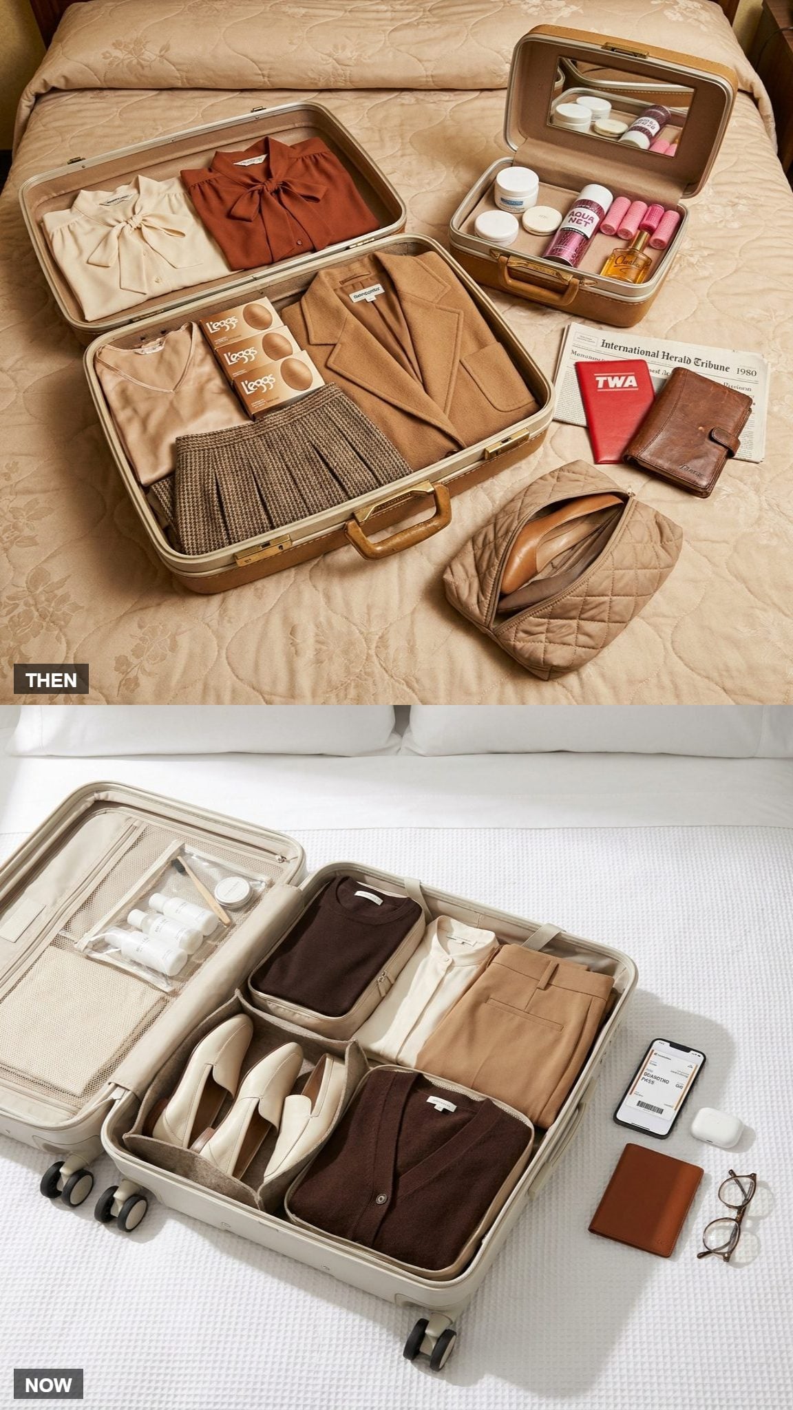 The Business Trip Packing: Two Matching Hard Suitcases in 1980, One Carry-On Roller Now