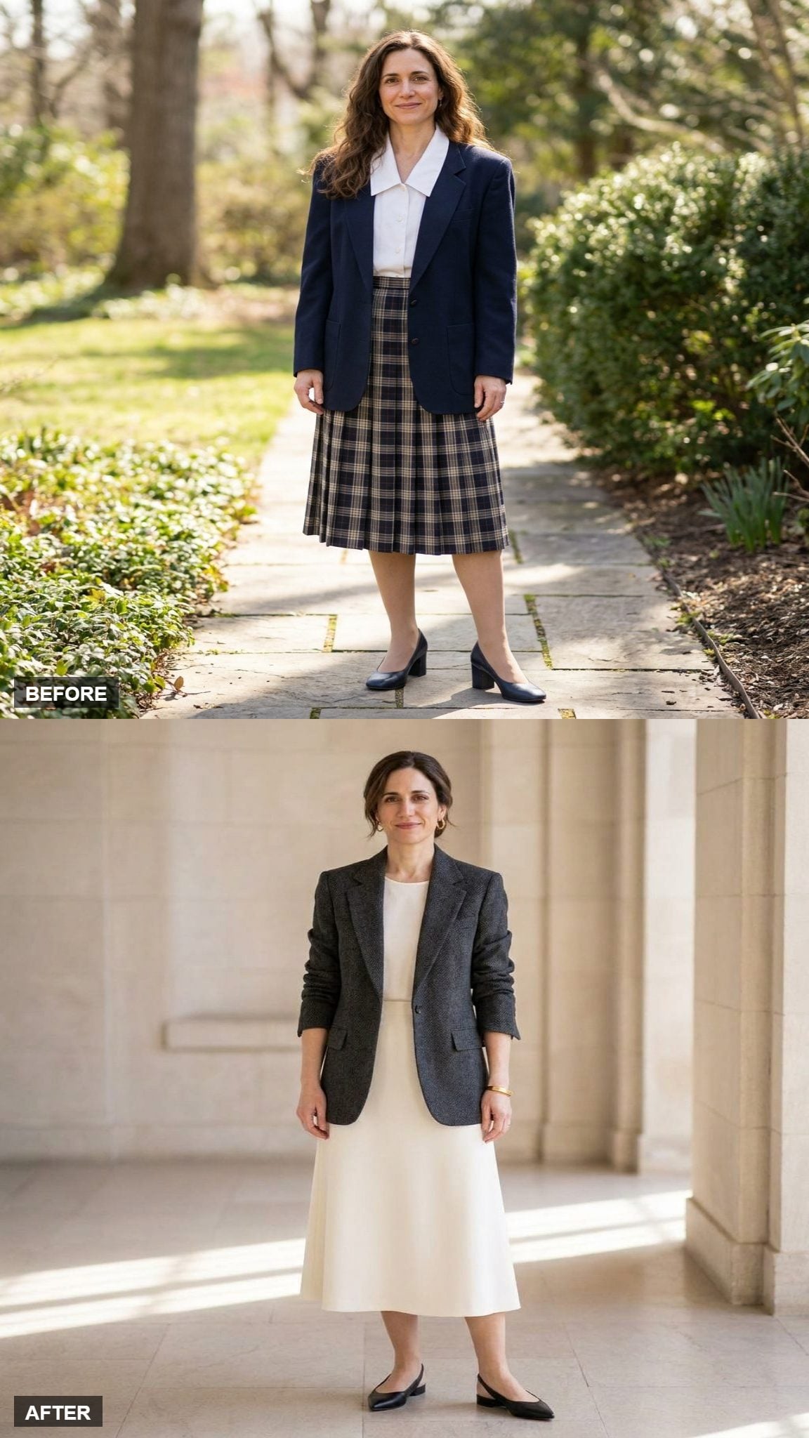 Charcoal Herringbone Blazer and Ivory Crepe Skirt for the Woman Who Reads Rooms Before She Enters Them