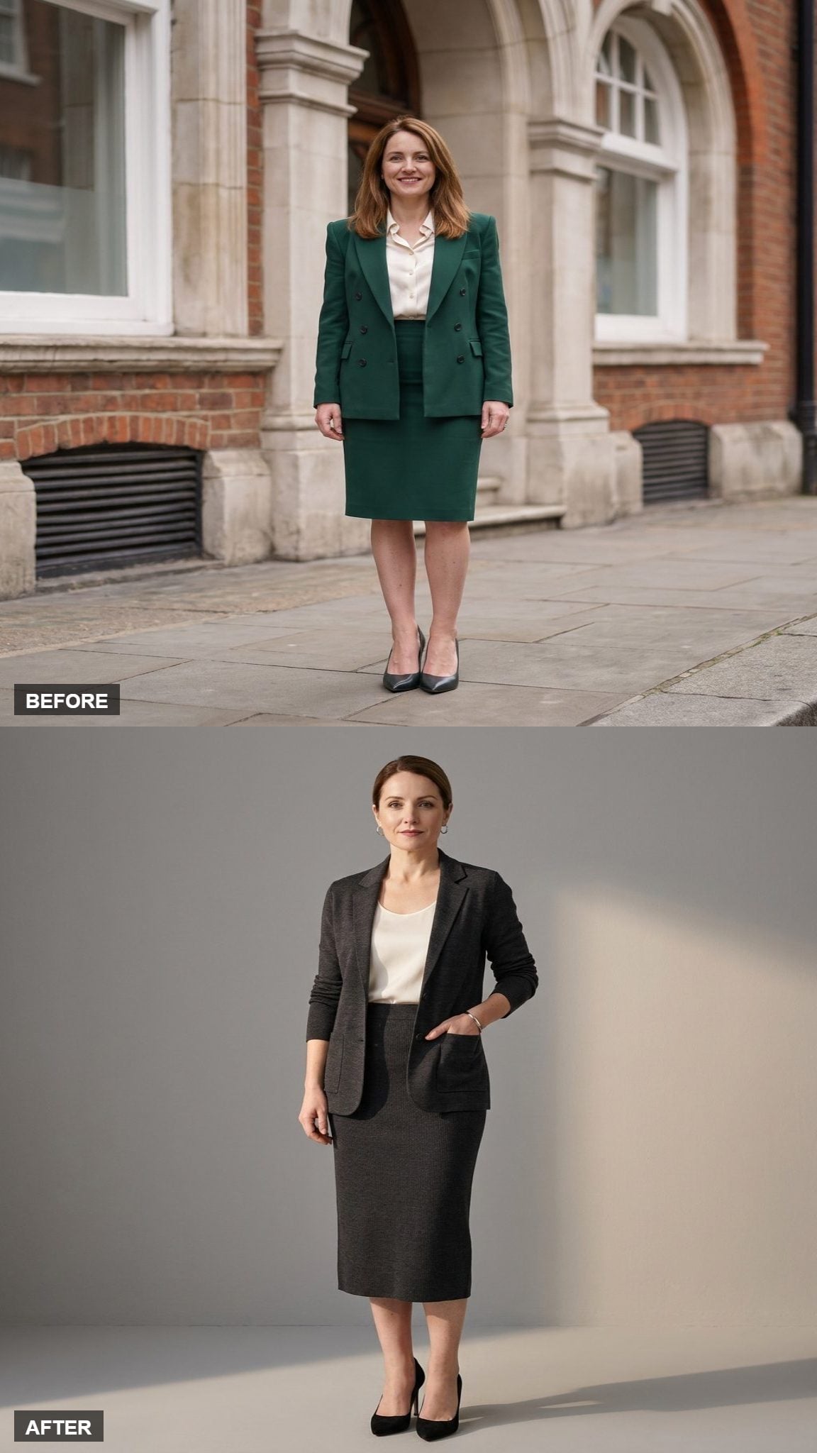 Charcoal Knit Skirt Suit with a Column of Calm
