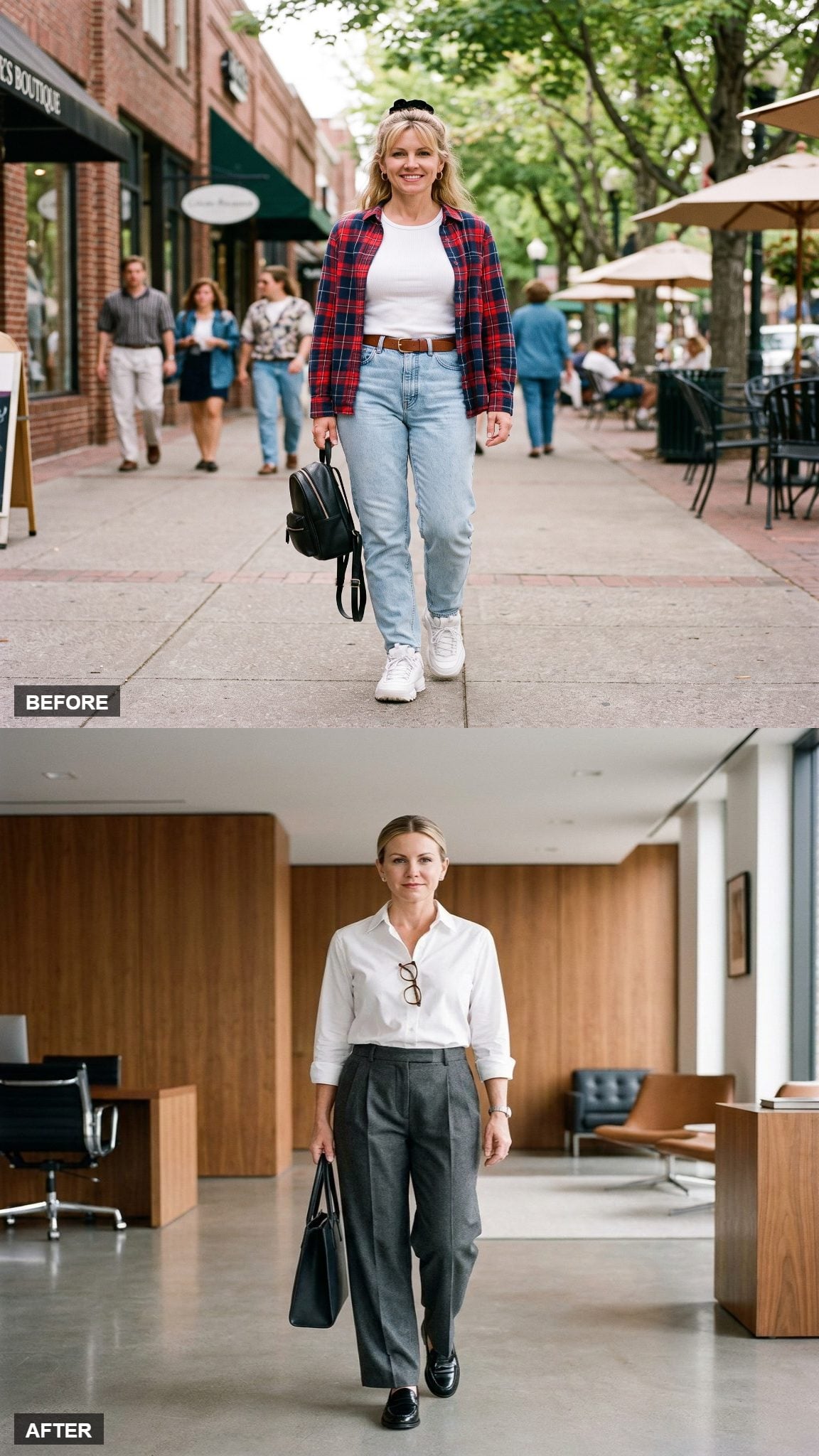 Charcoal Wide-Leg Trouser, White Shirt, Loafer