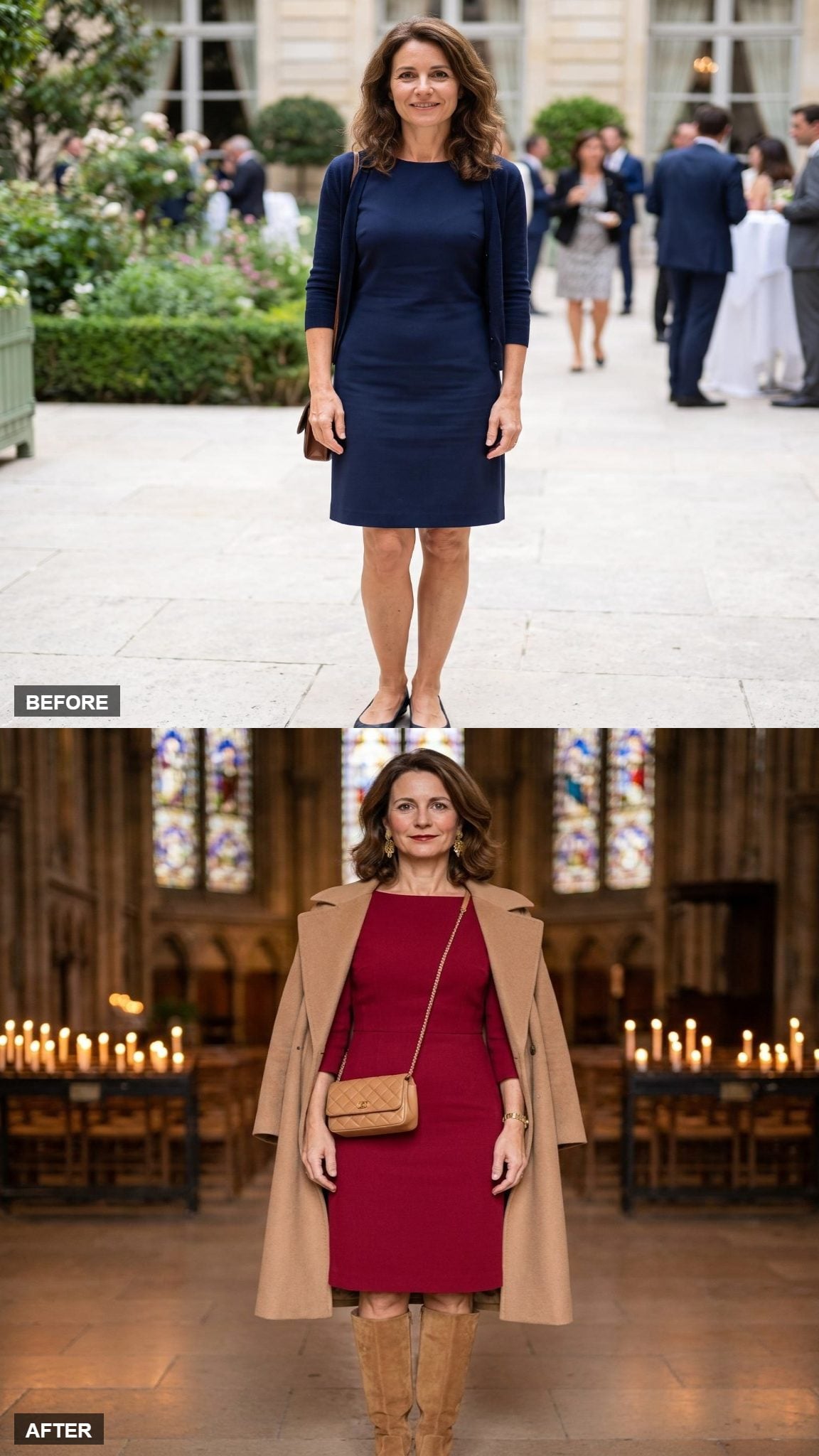 Christmas Eve Service in Cranberry Wool Sheath