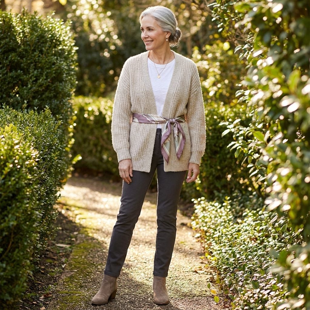 Cinch It Over a Long Cardigan as a Soft Silk Sash