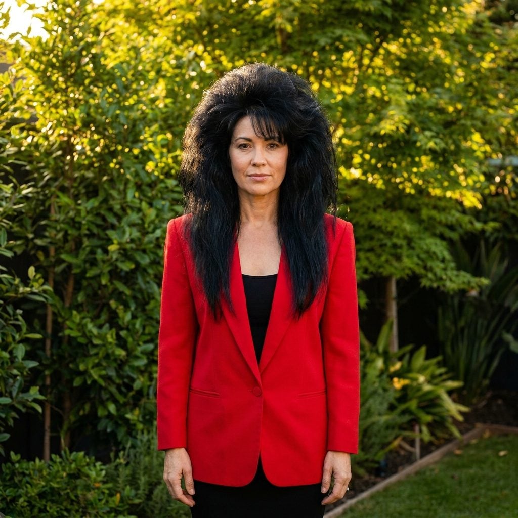 Classic 1980s Big Hair, Full Teased Volume, Root to Tip, All the Way Through
