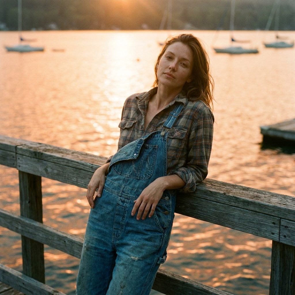 Classic Overalls With a Graphic Tee by the Lake