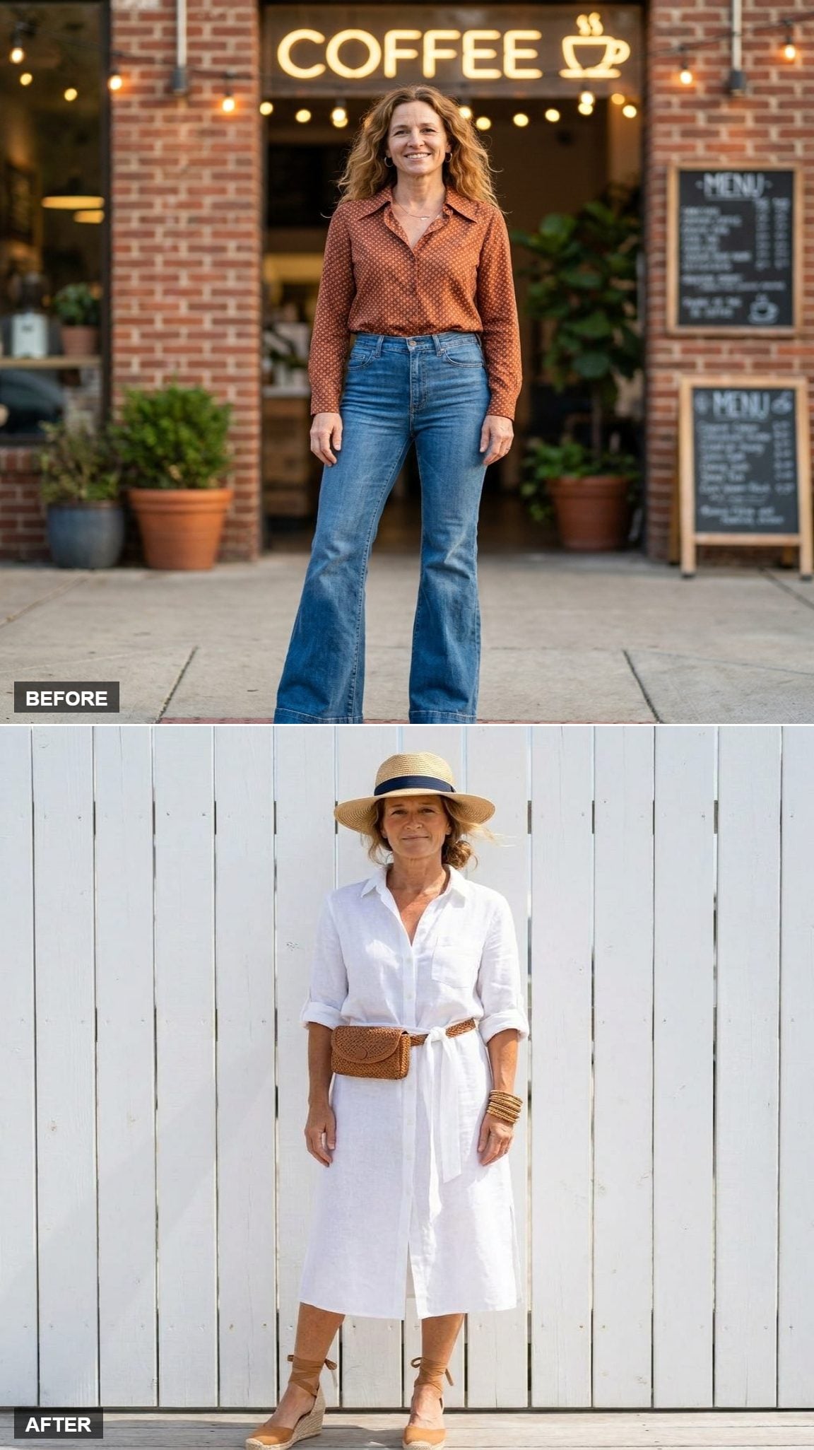 Coastal Afternoon in a Linen Shirt Dress and Espadrille Wedges
