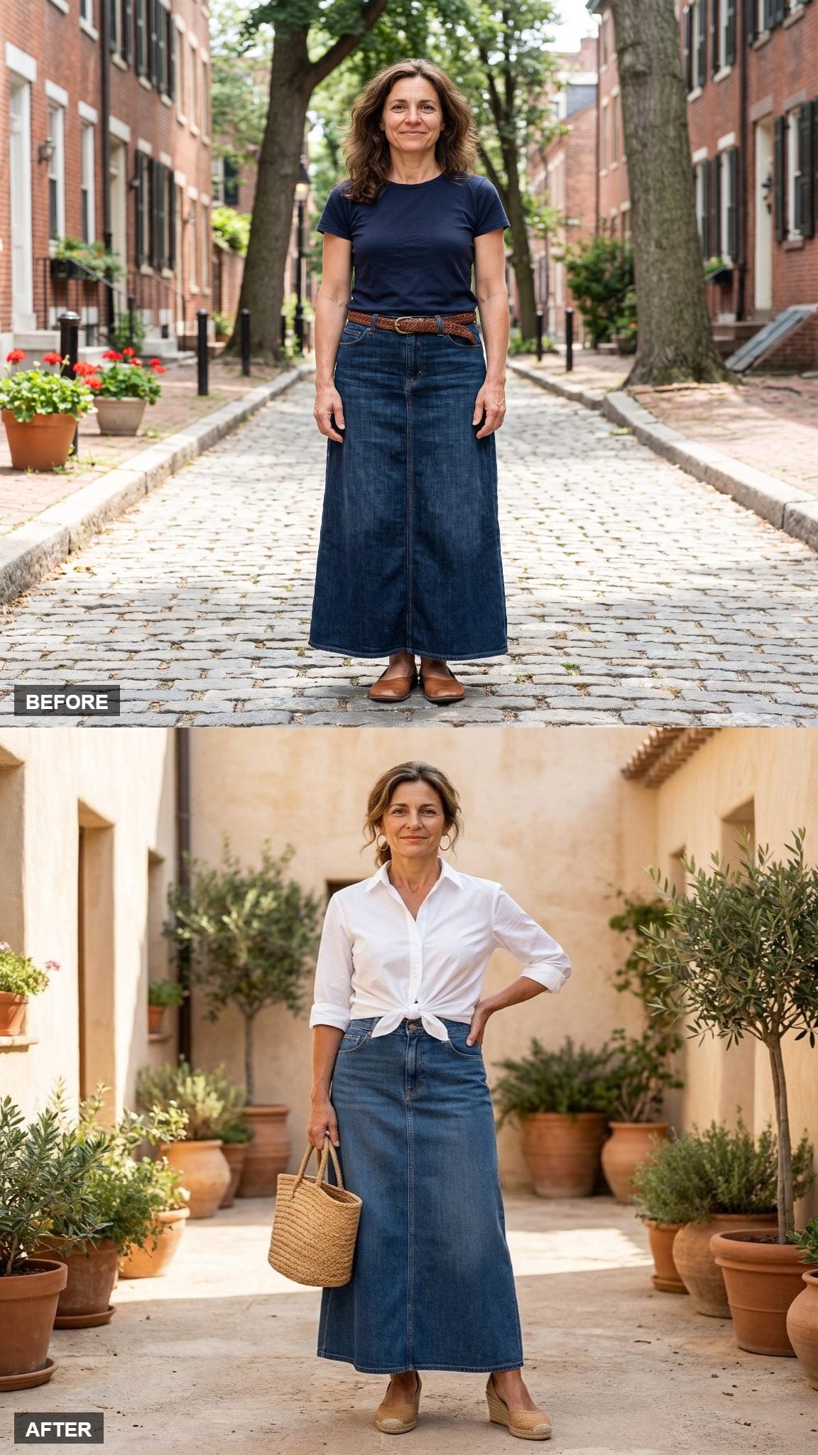 Coastal Ease With a Tucked Poplin and Espadrille Wedges