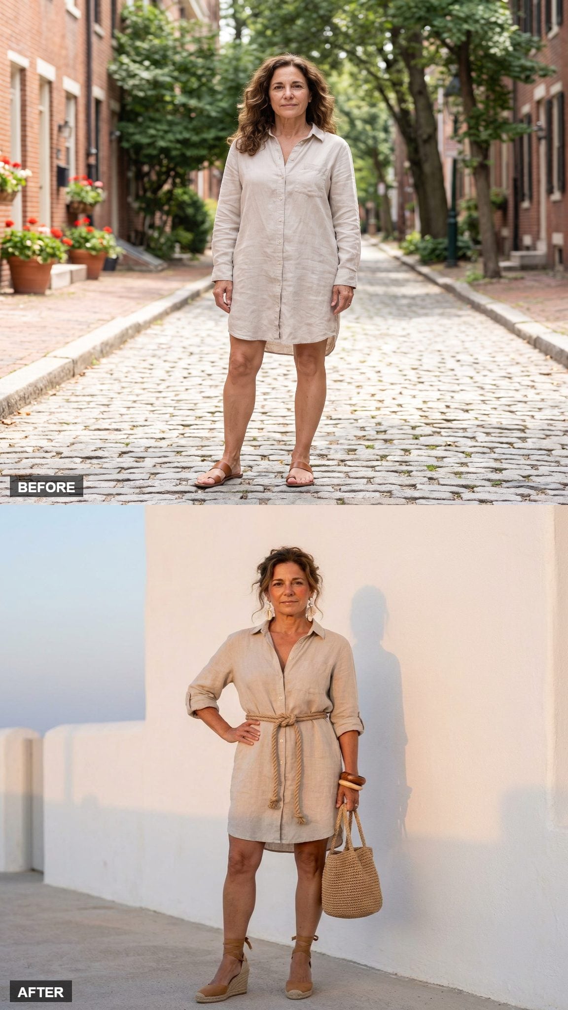 Coastal Evening Drama with a Rope Belt and Wedge Espadrilles