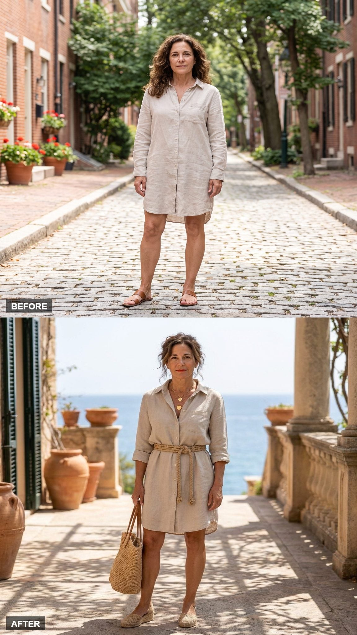 Coastal Trattoria Lunch with a Rope Belt and Woven Espadrilles