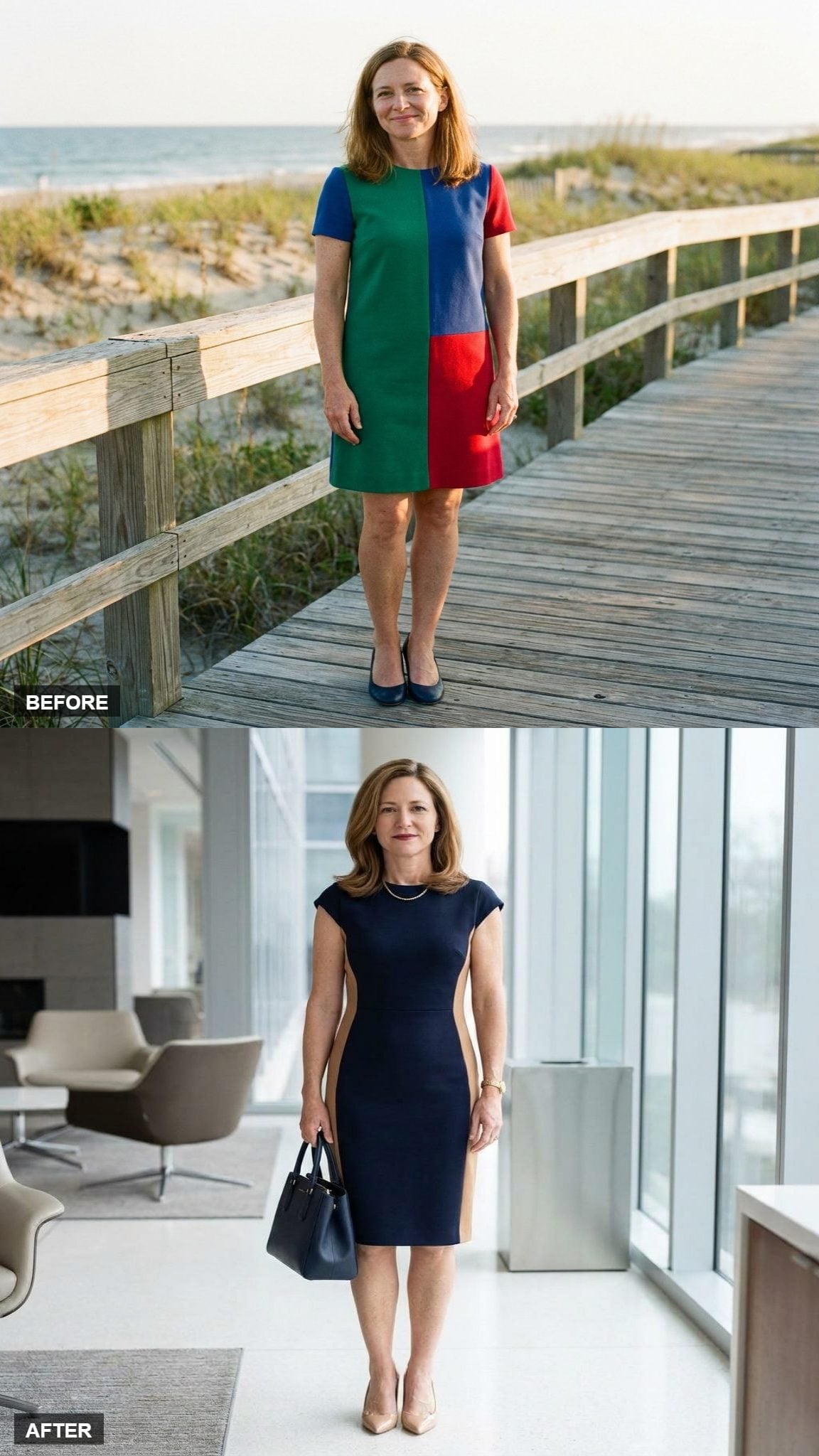 Color-Blocked Again, Now in a Navy and Camel Ponte Sheath