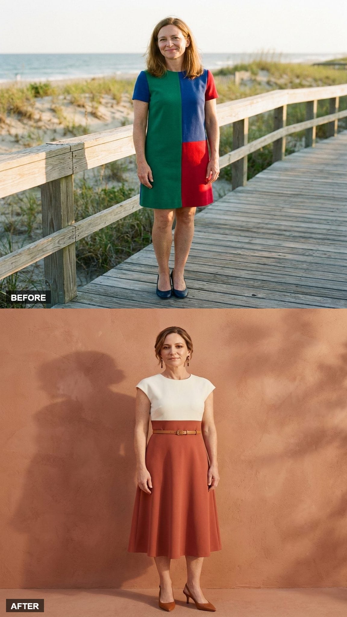 Color-Blocked Again, This Time in Ivory and Terracotta Crepe