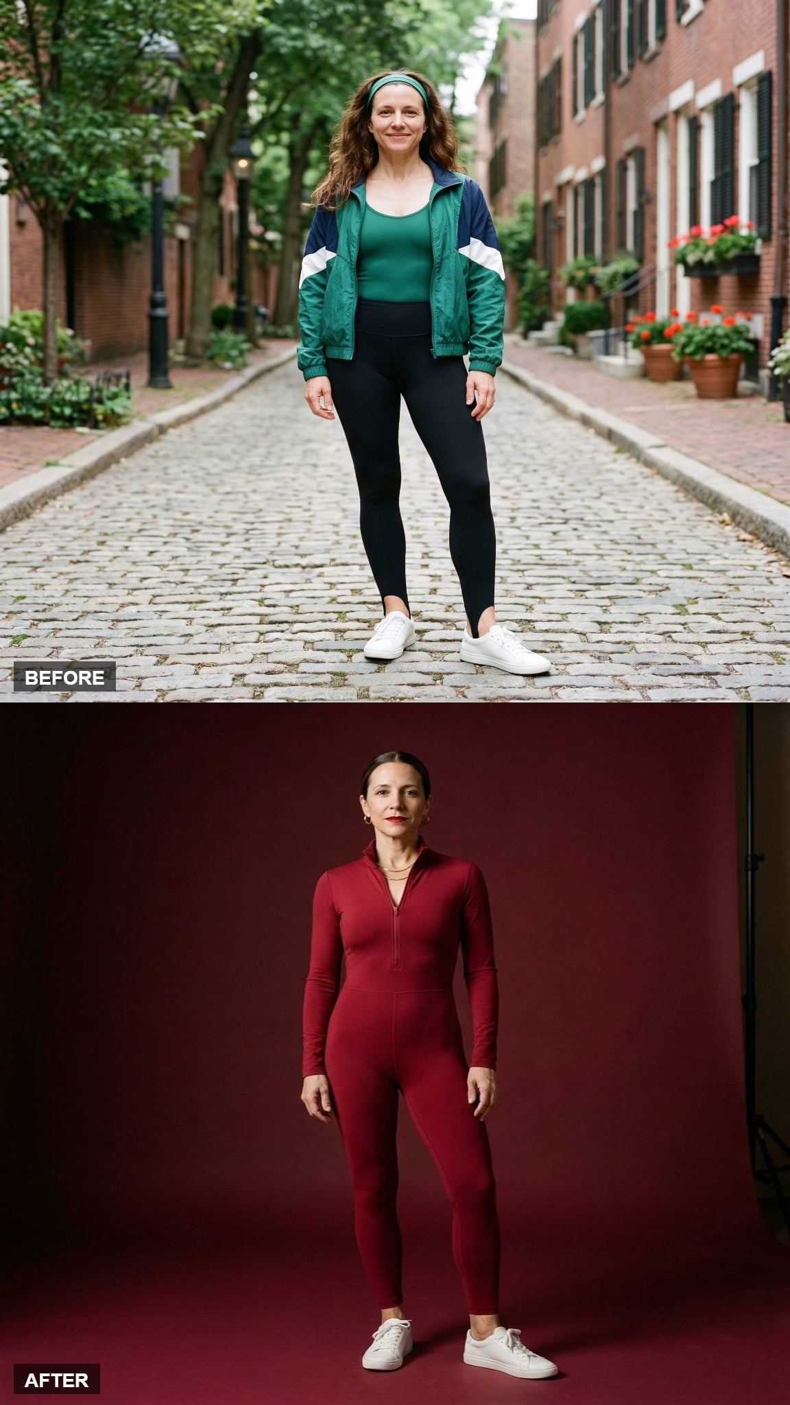 Confident Crimson One-Piece Unitard With a Sleek Zip Neck