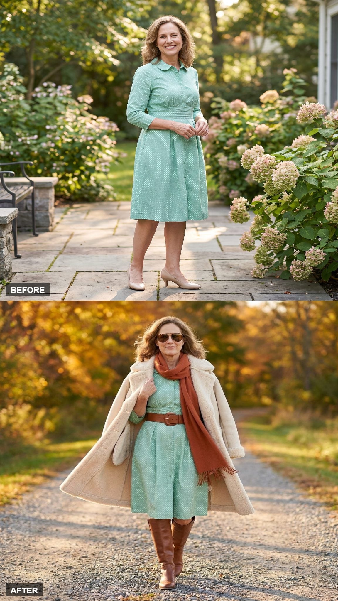 Countryside Weekend in a Shearling Coat and Riding Boots