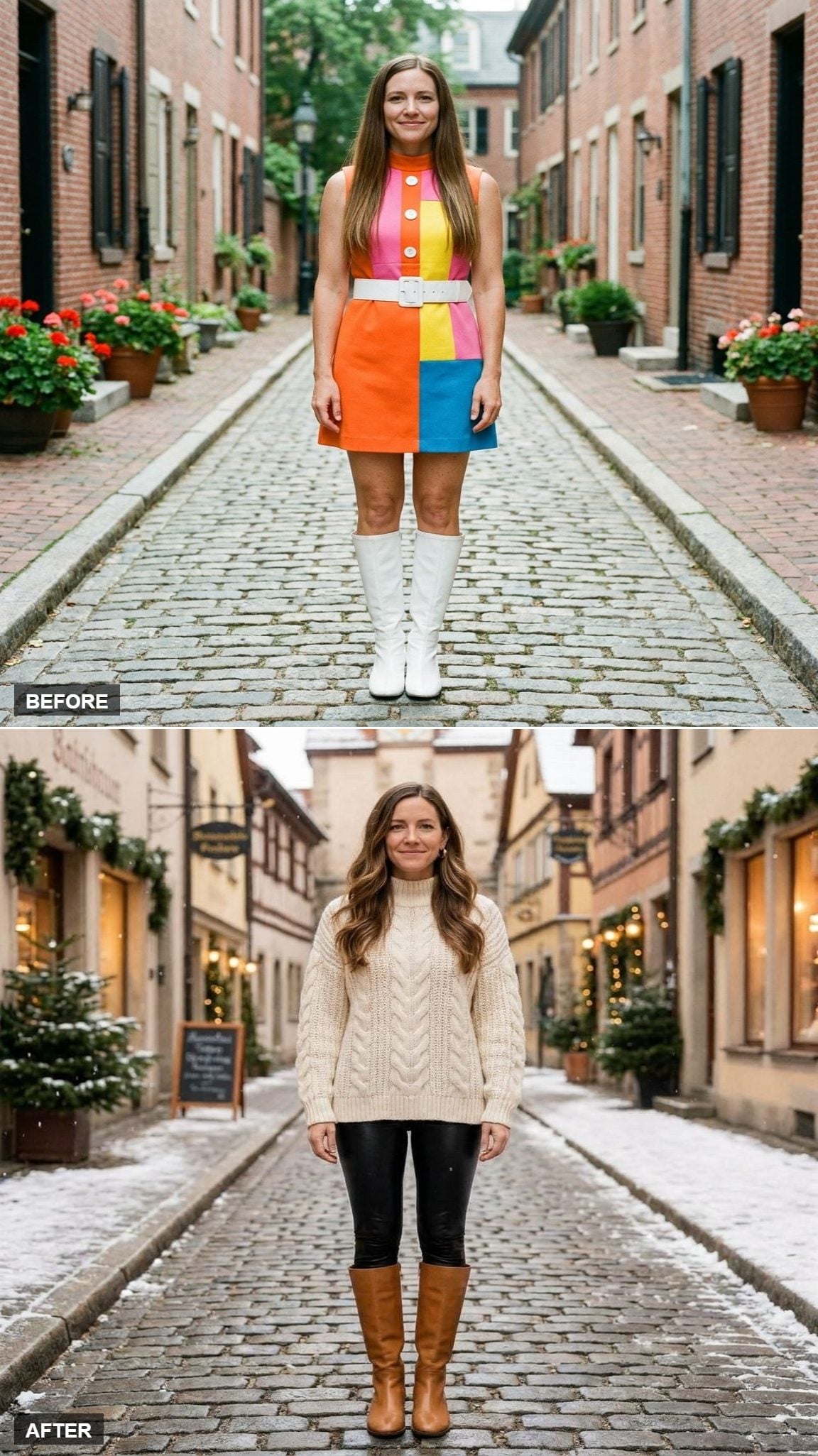 Cream Cable Knit and Leather Leggings for Coffee in the Cold