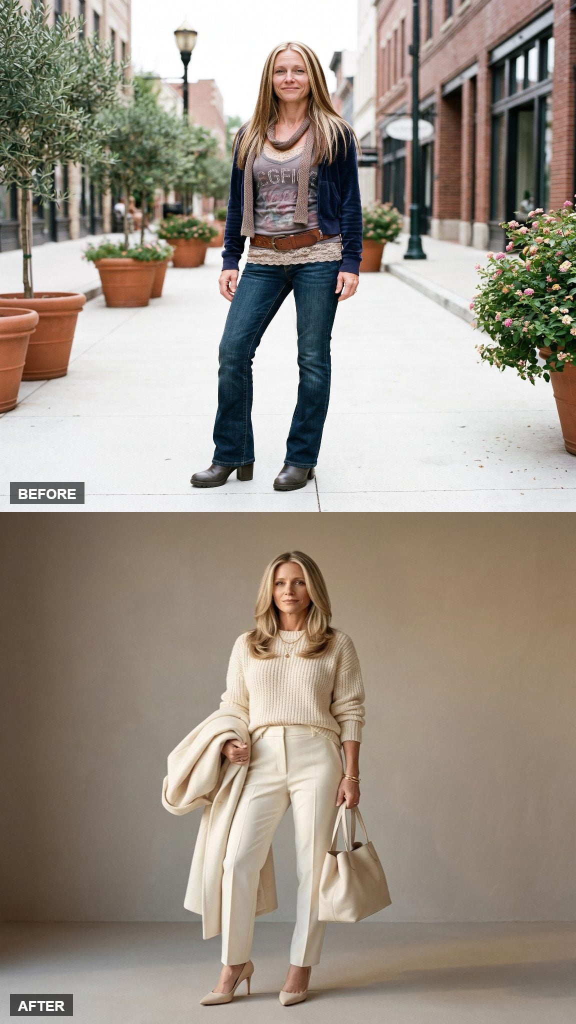 Cream Knit, Ivory Tailored Trousers, and a Long Wool Coat That Makes Monochrome Look Like a Decision, Not an Accident