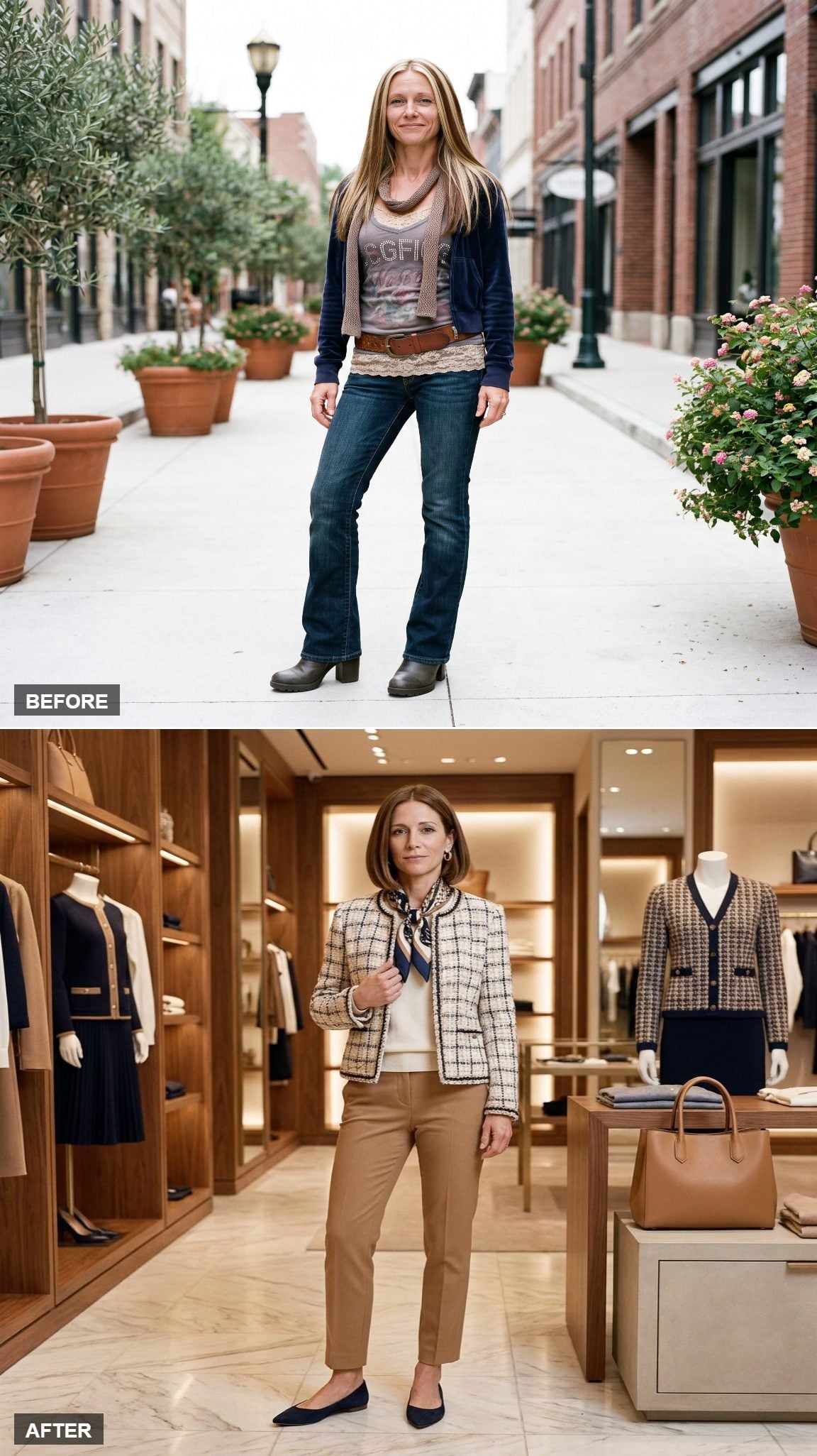 Cream Tweed Jacket with Tailored Ankle Trousers and Pointed Flats: Classic Gets a Sharper Haircut