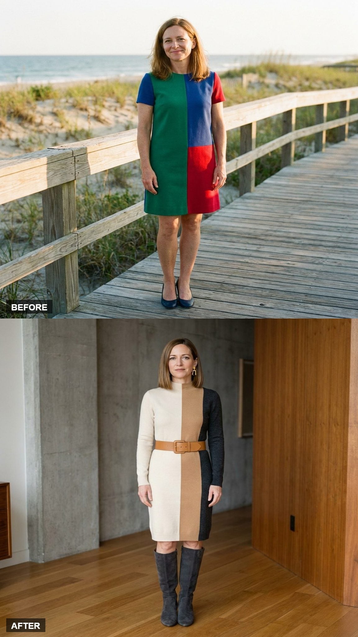 Creative Director Energy in a Color-Block Sweater Dress Reworked