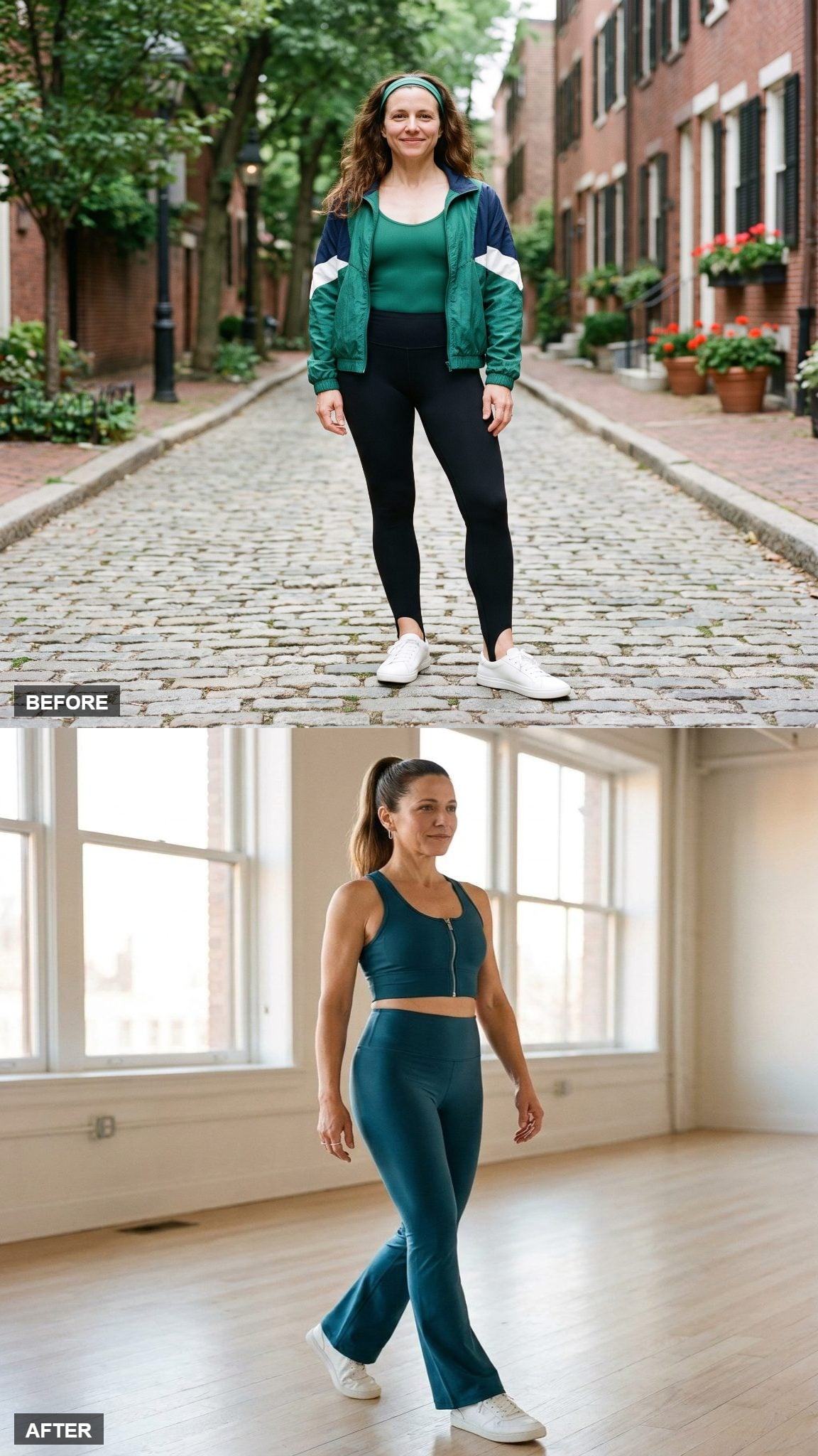 Deep Teal Zip-Front Crop and Flare Legging With Retro Flow