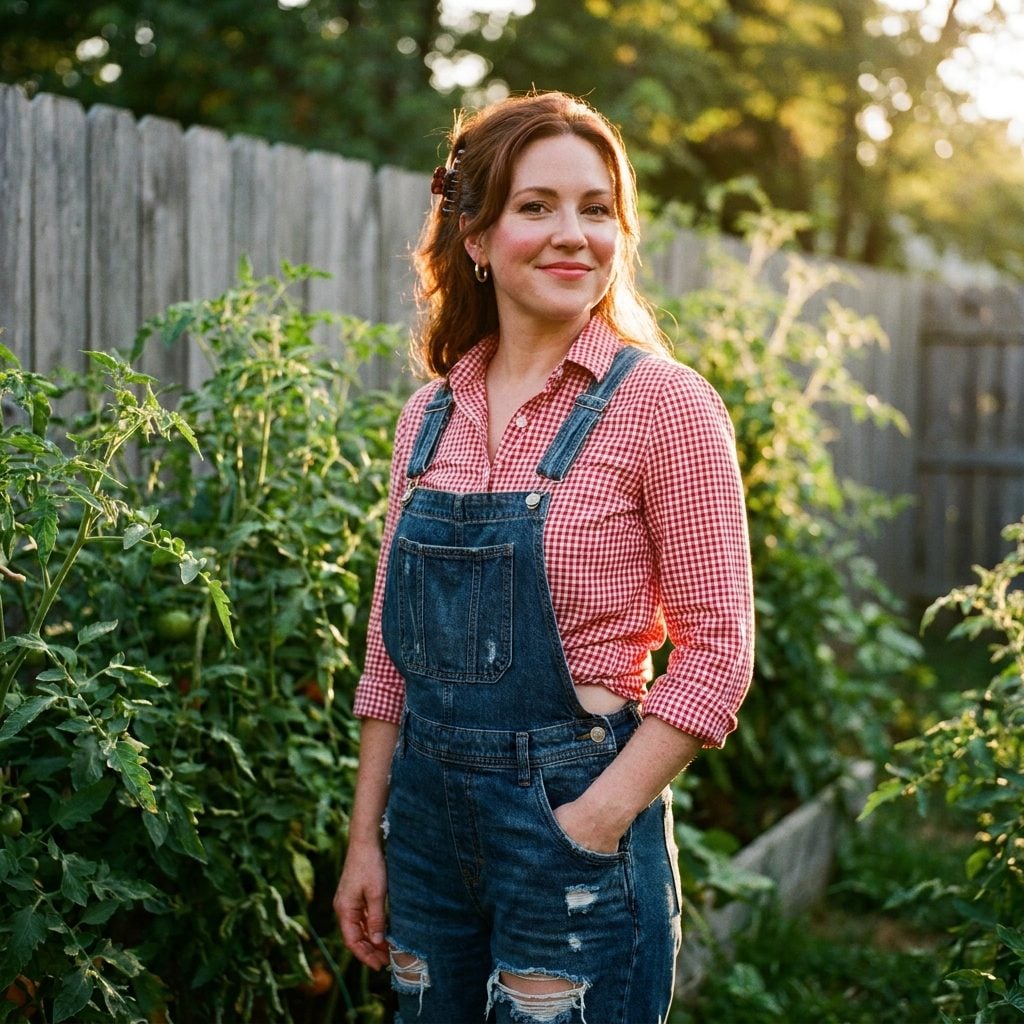 Distressed Overalls With a Gingham Shirt Tied at the Waist