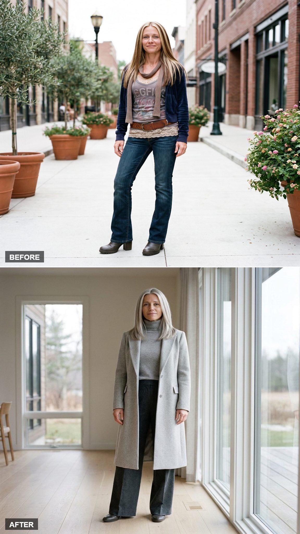 Dove-Gray Cashmere Turtleneck, Charcoal Wide-Leg Trousers, and a Long Structured Coat That Treat Simplicity Like a Skill