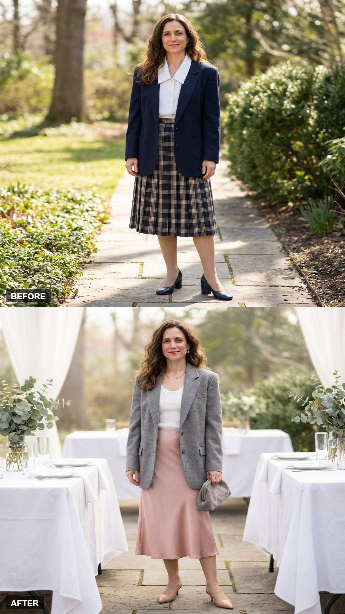Dove Grey Blazer and Blush Silk Skirt for a Brunch That Runs Until Four