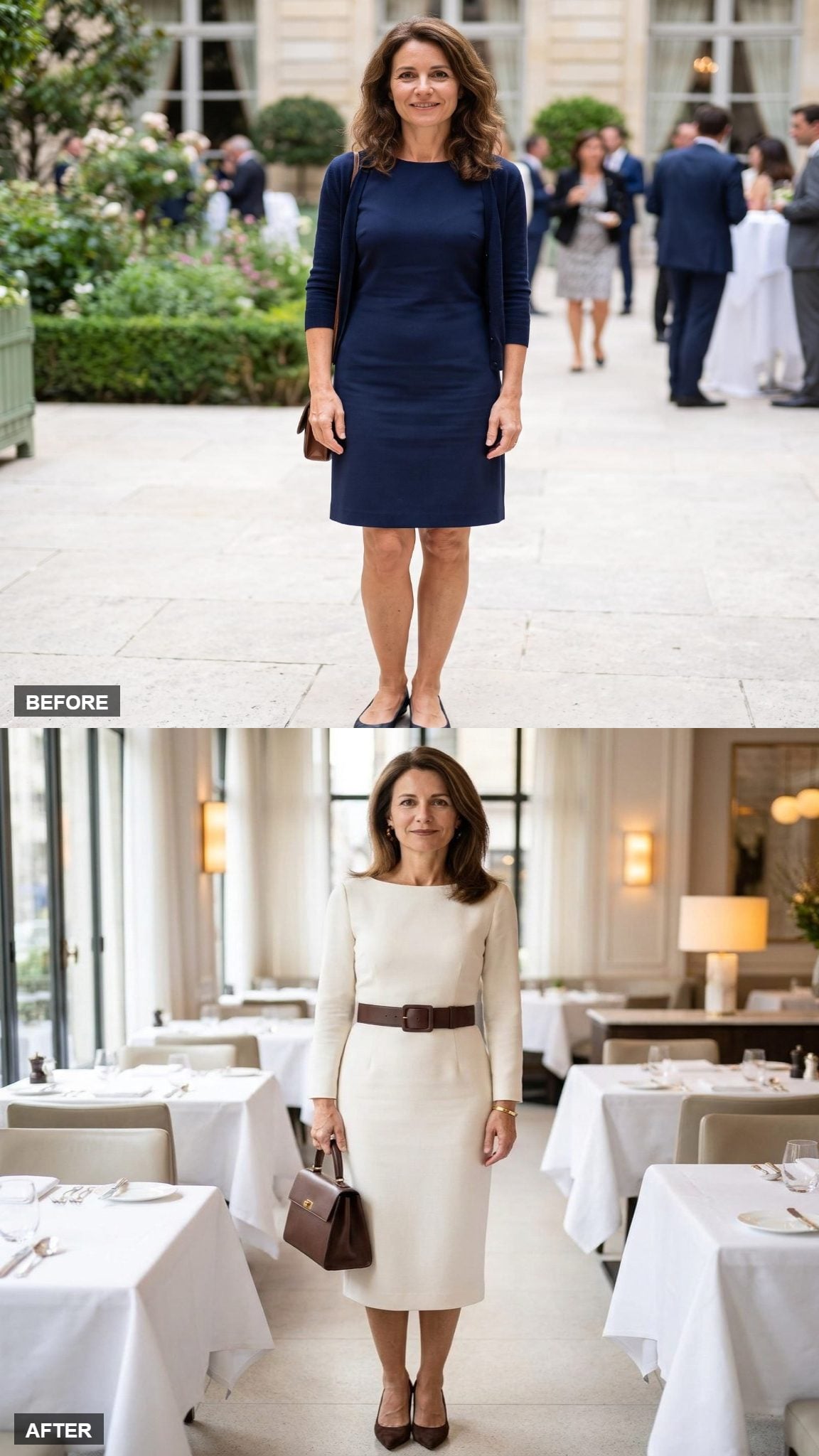 Downtown Lunch Meeting in Ivory Wool and Chocolate Belt