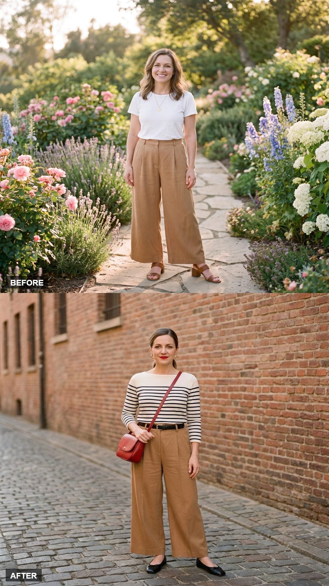 Downtown Lunch in a Striped Boatneck and Red Lip