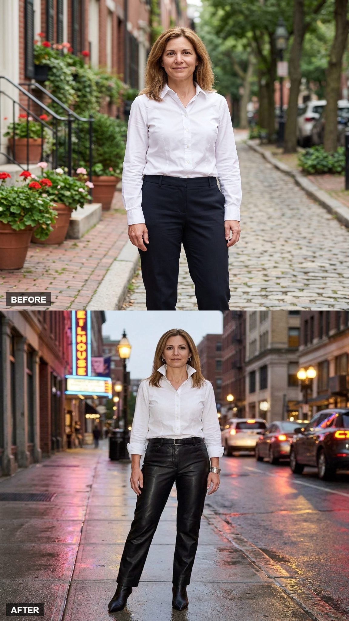 Downtown Sharp in Leather Trousers and a Half-Tuck